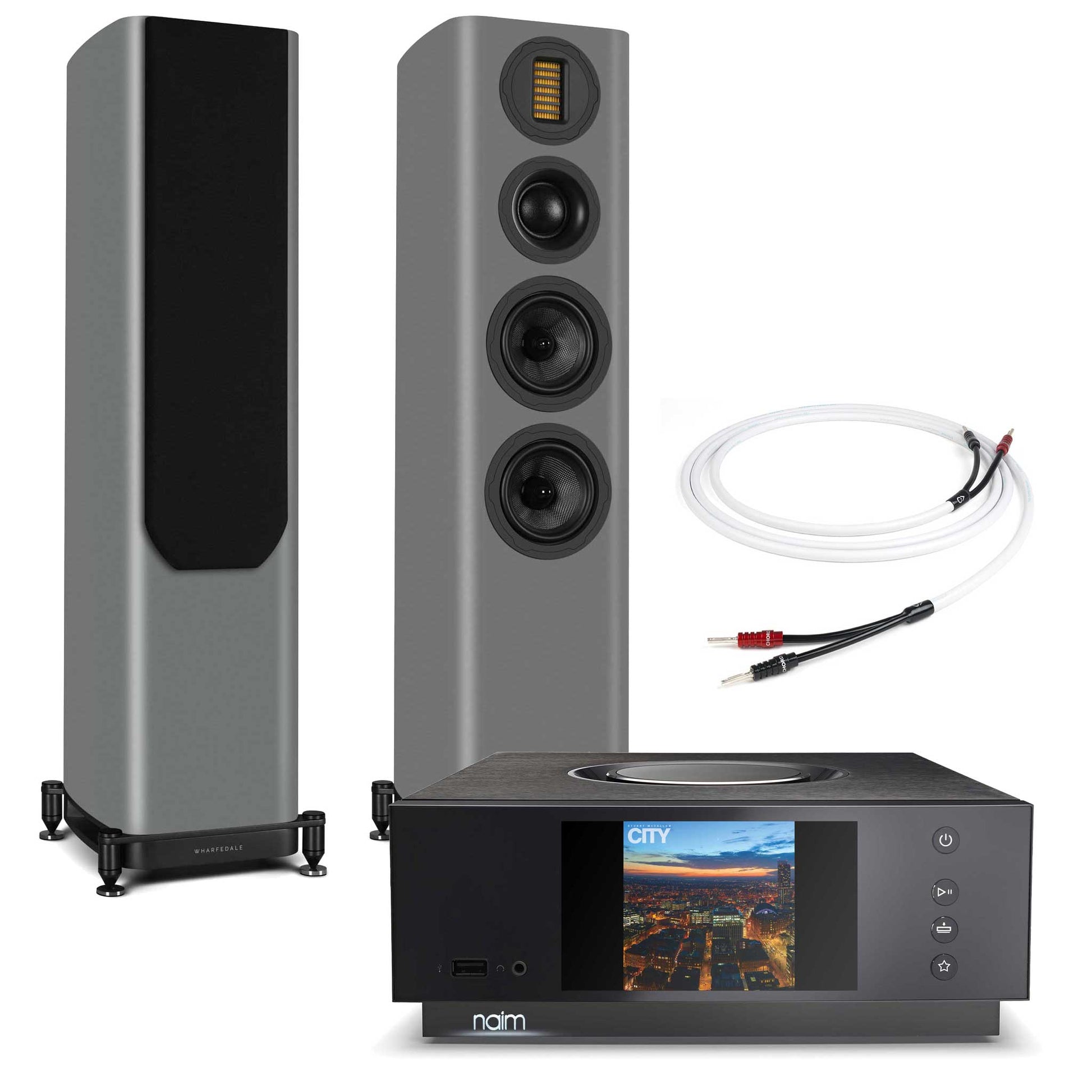 Naim Uniti Atom With Wharfedale Evo 5.3 Speakers Grey