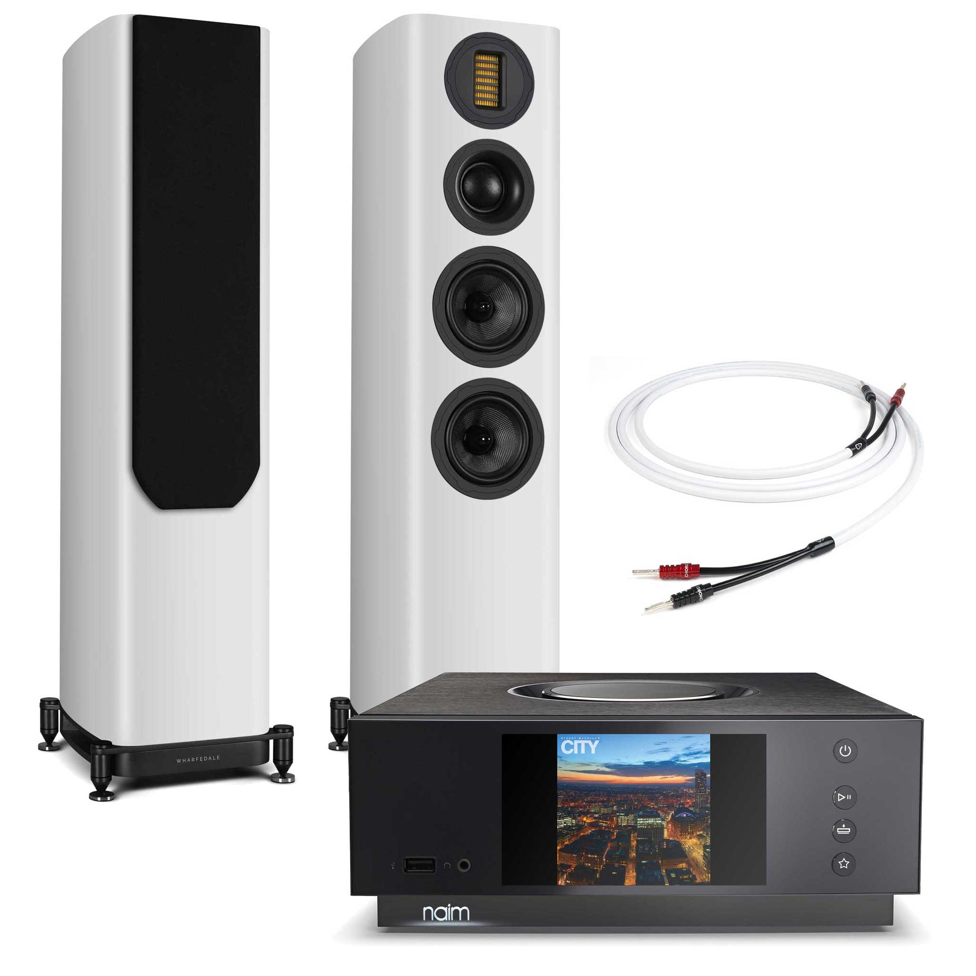 Naim Uniti Atom With Wharfedale Evo 5.3 Speakers White