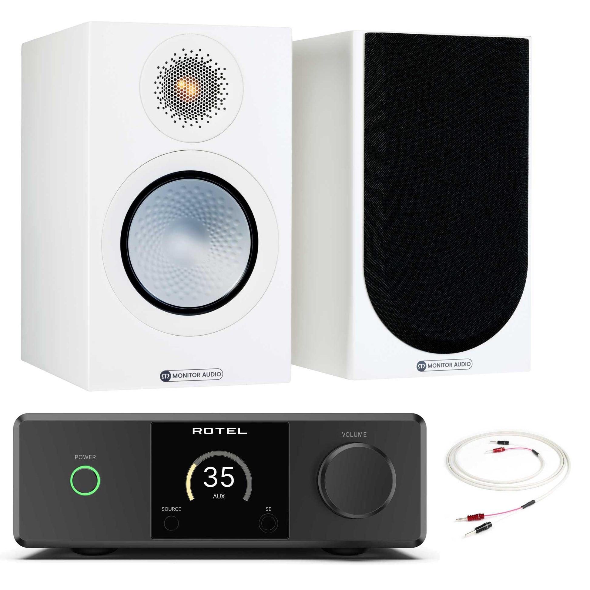 Rotel DX-5 Black with Monitor Audio Silver 50 7G Satin White