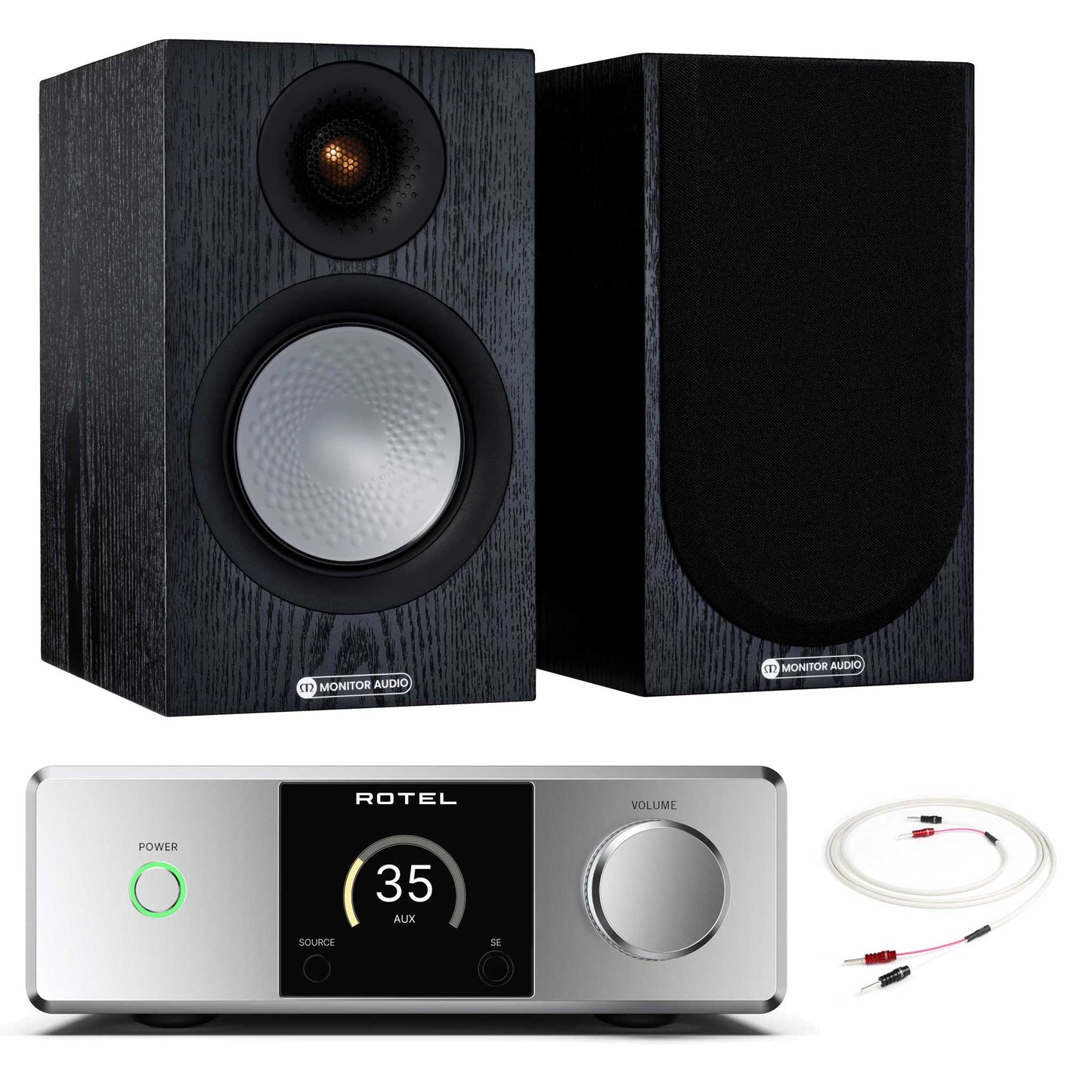 Rotel DX-5 Silver with Monitor Audio Silver 50 7G Black Oak