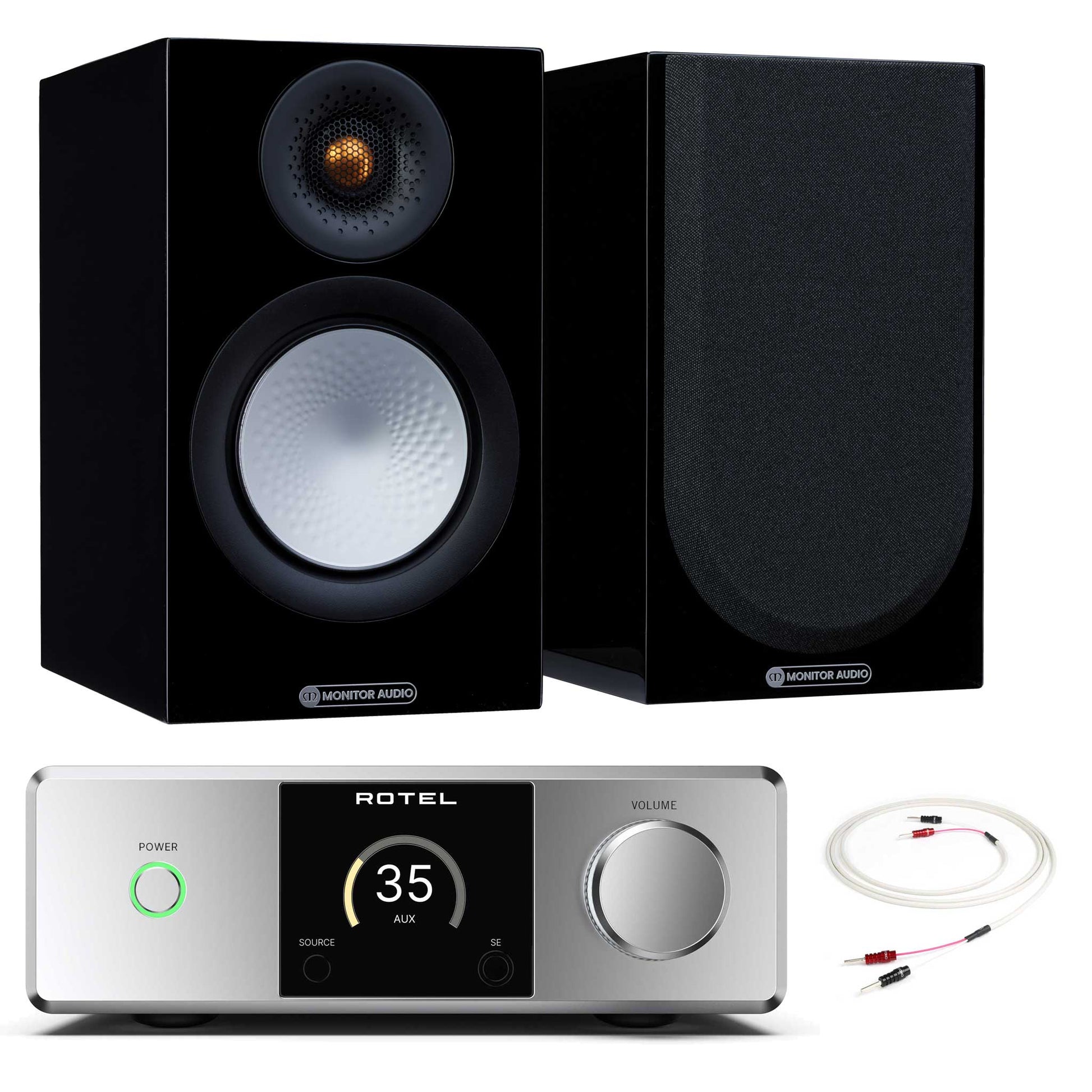 Rotel DX-5 Silver with Monitor Audio Silver 50 7G Gloss Black