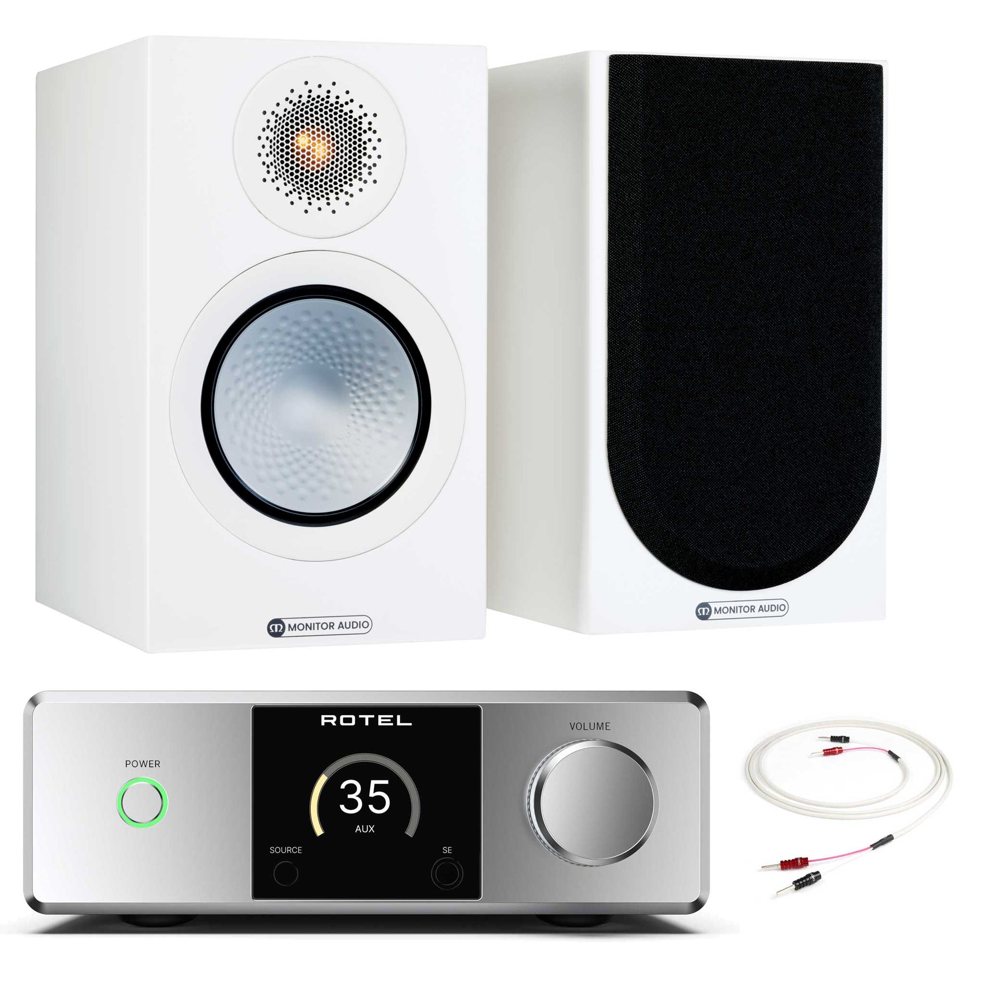 Rotel DX-5 Silver with Monitor Audio Silver 50 7G Satin White