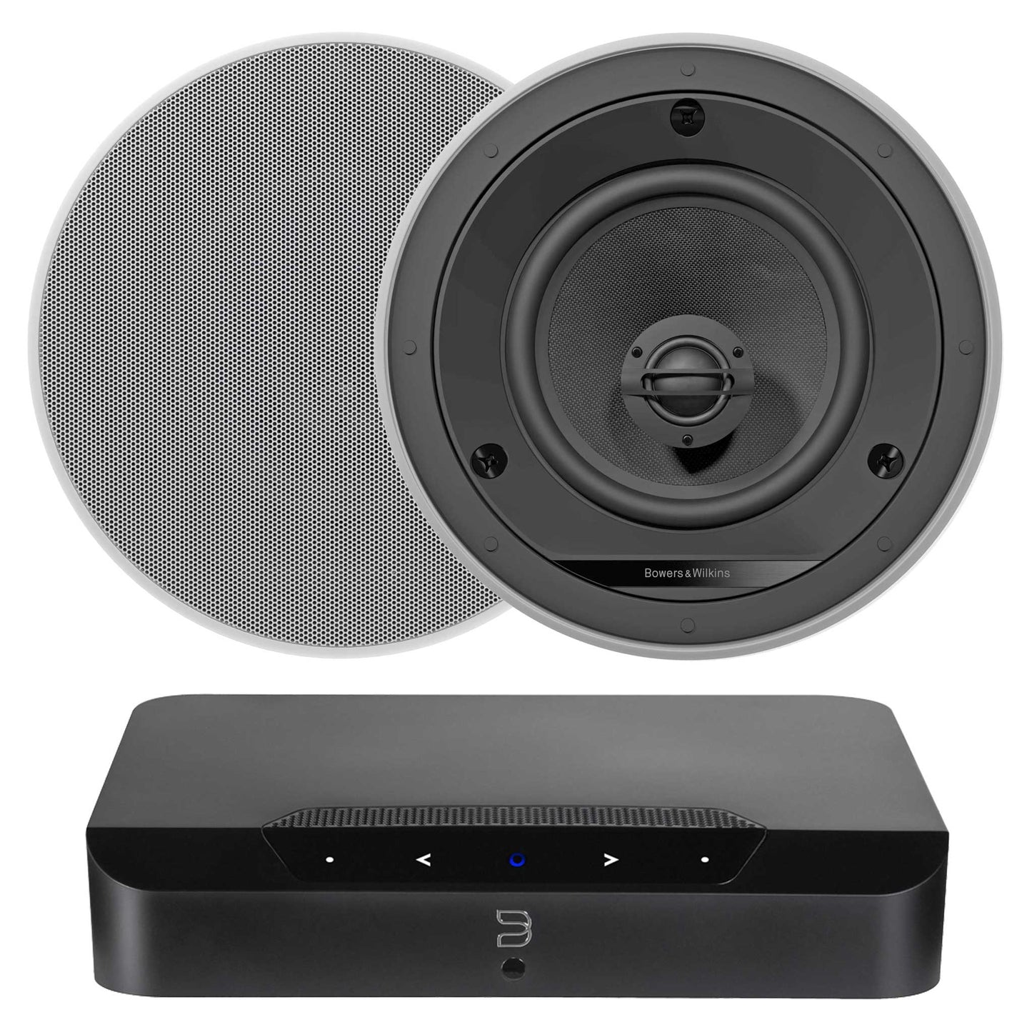 Bluesound Powernode Edge Black with Bowers & Wilkins CCM665 Ceiling Speakers