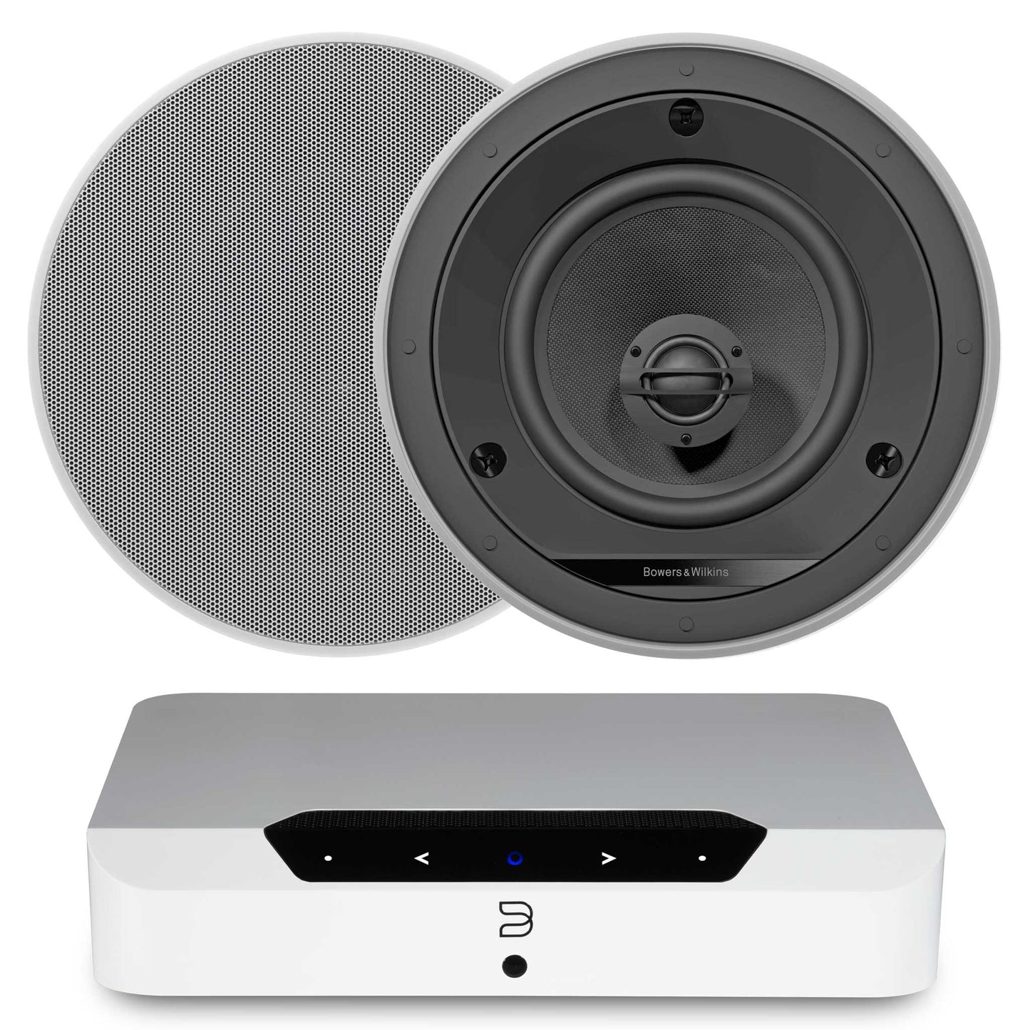 Bluesound Powernode Edge White with Bowers & Wilkins CCM665 Ceiling Speakers