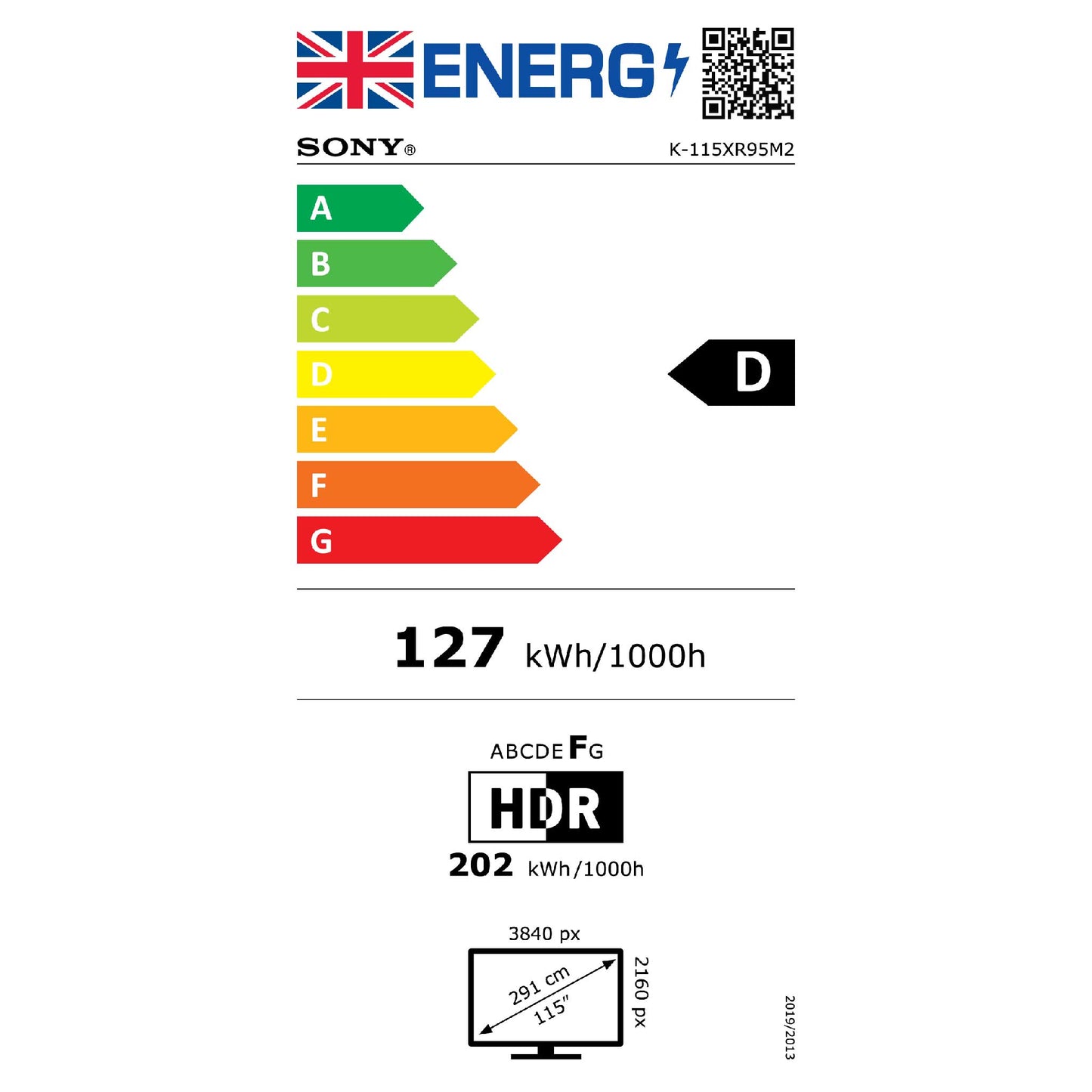 Sony BRAVIA 9 II 115 K15XR95M2B Energy Label