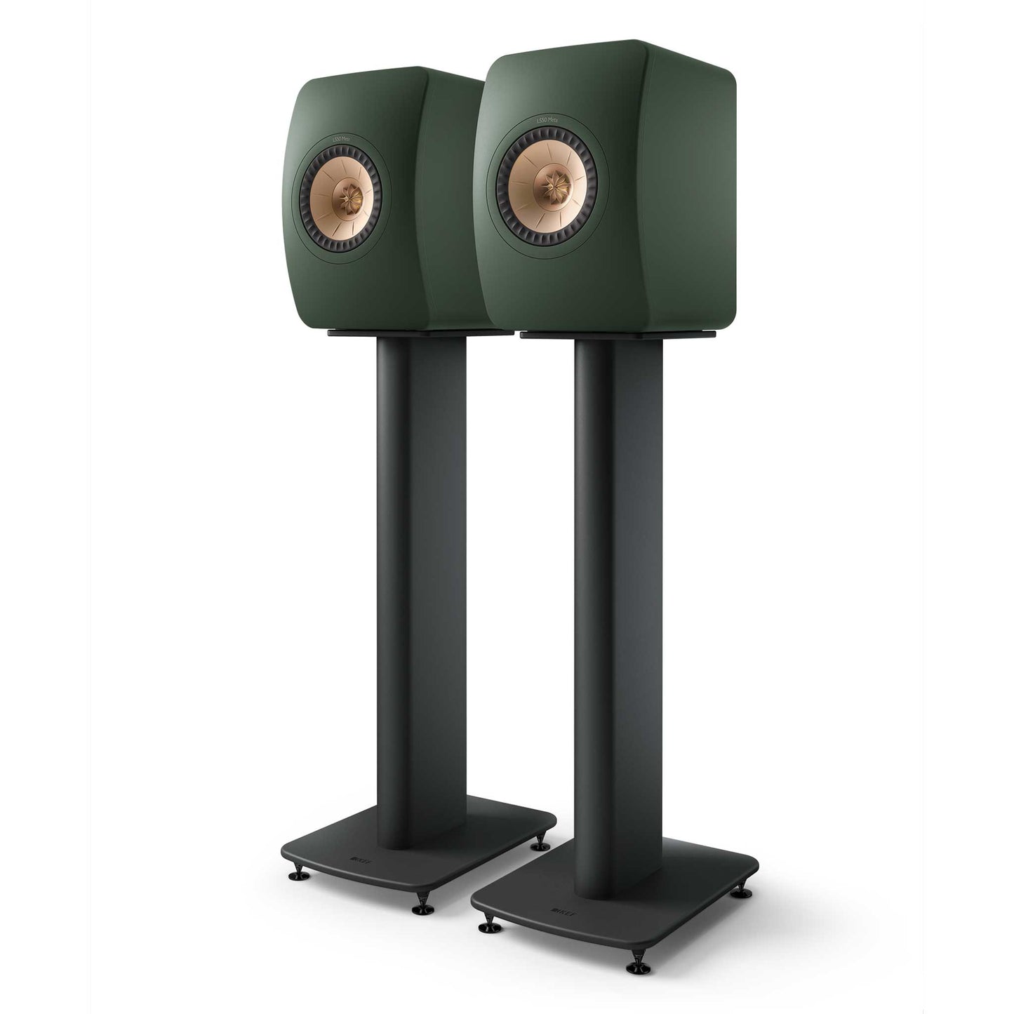KEF LS50 Meta Moss Green with KEF S2 Stands