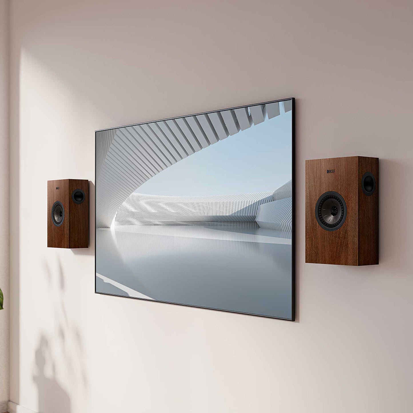 KEF Q4 Meta On-Wall Speaker Walnut Room Setting