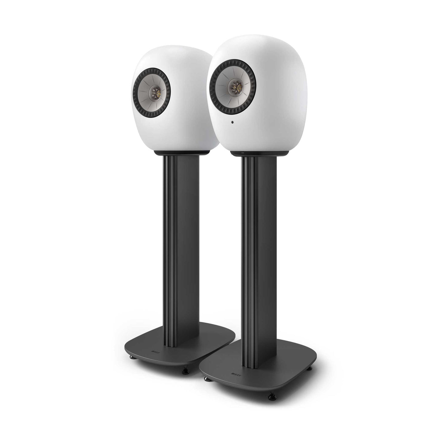 KEF LS LUXE Mineral White On S-LUXE Stands