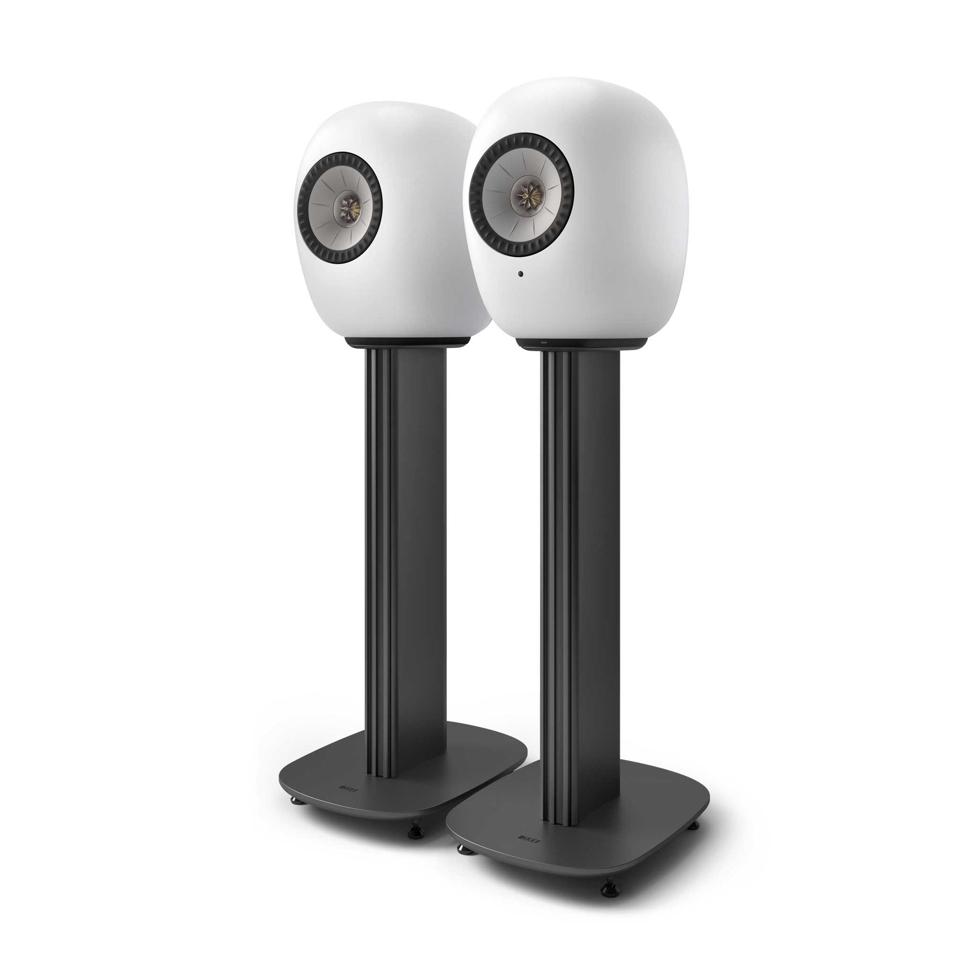 KEF LS LUXE Mineral White On S-LUXE Stands