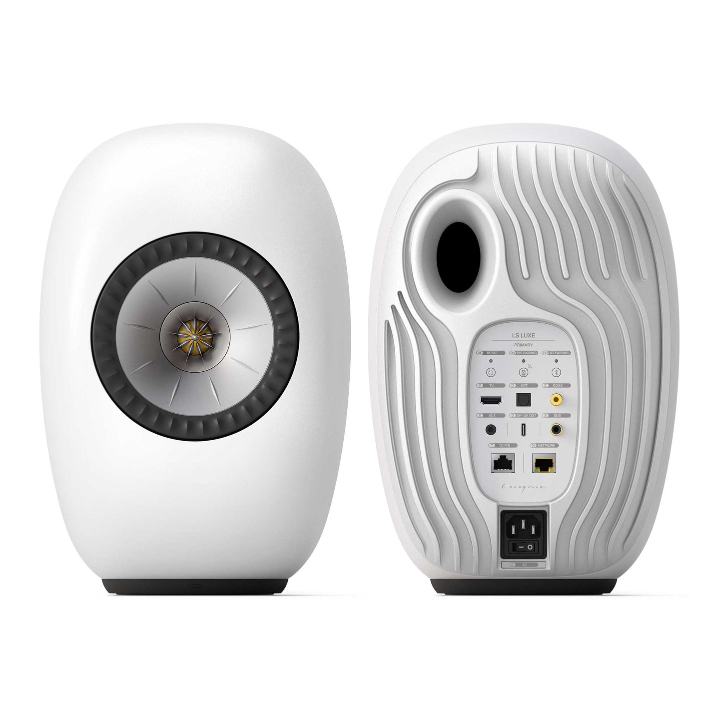 KEF LS LUXE Mineral White Front & Rear View