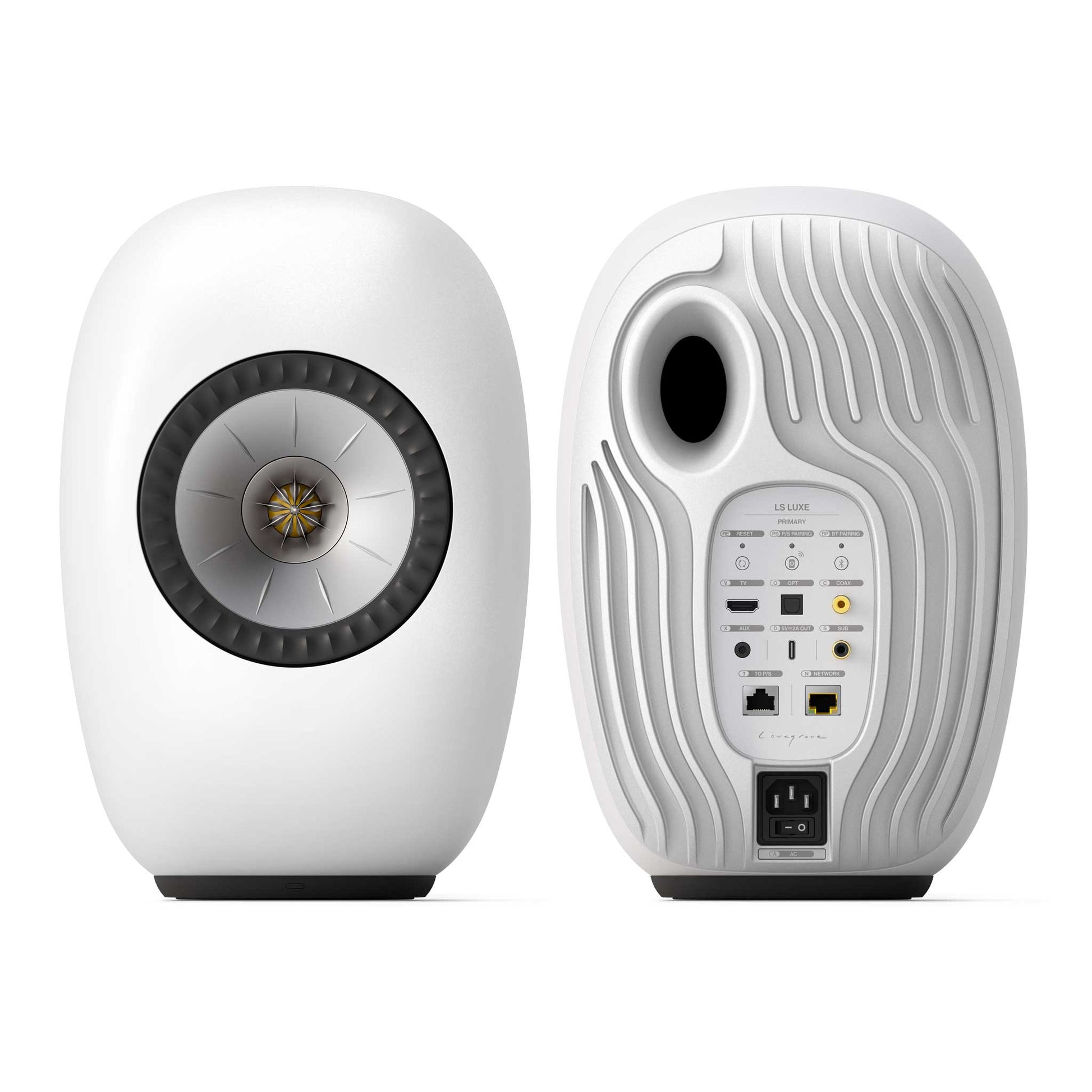 KEF LS LUXE Mineral White Front & Rear View