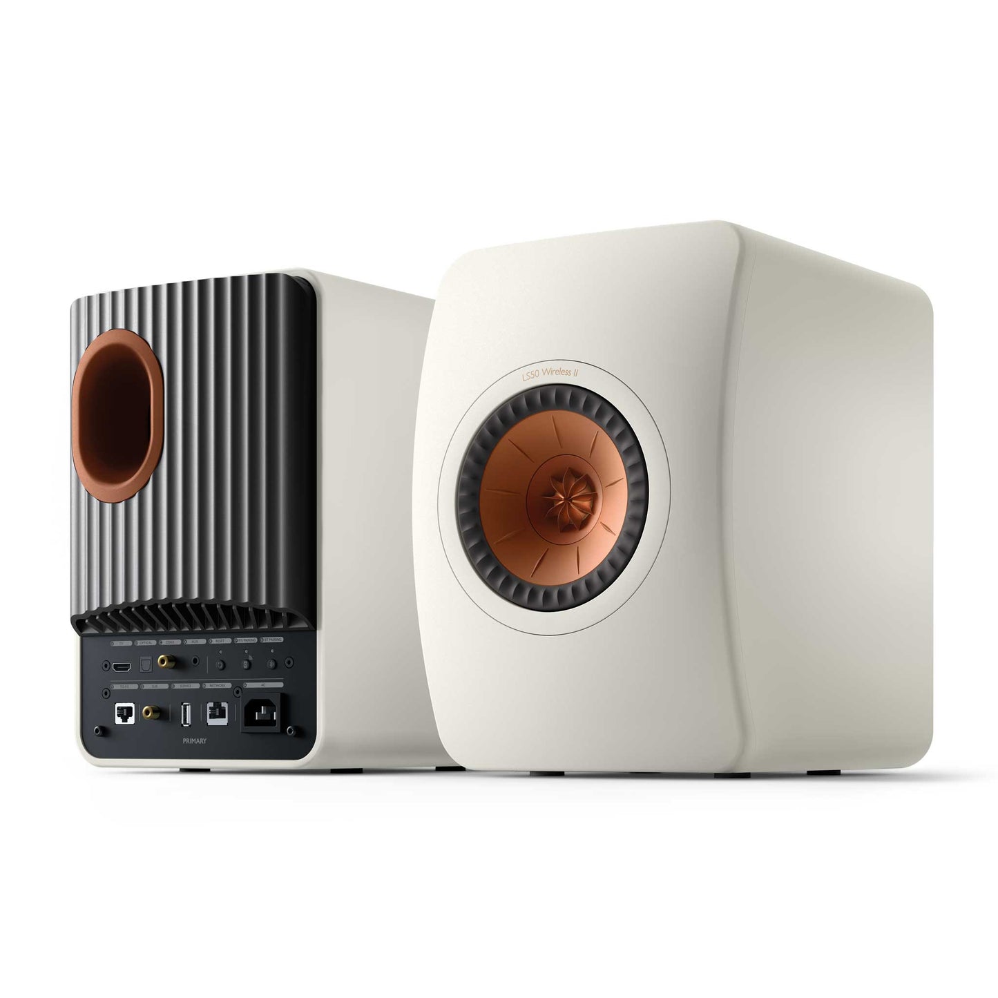 KEF LS50 Wireless II Mineral White Front & Rear