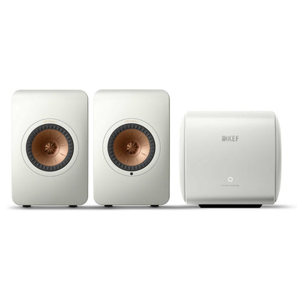 KEF LS50 Wireless II Speakers with KC62 Subwoofer Mineral White