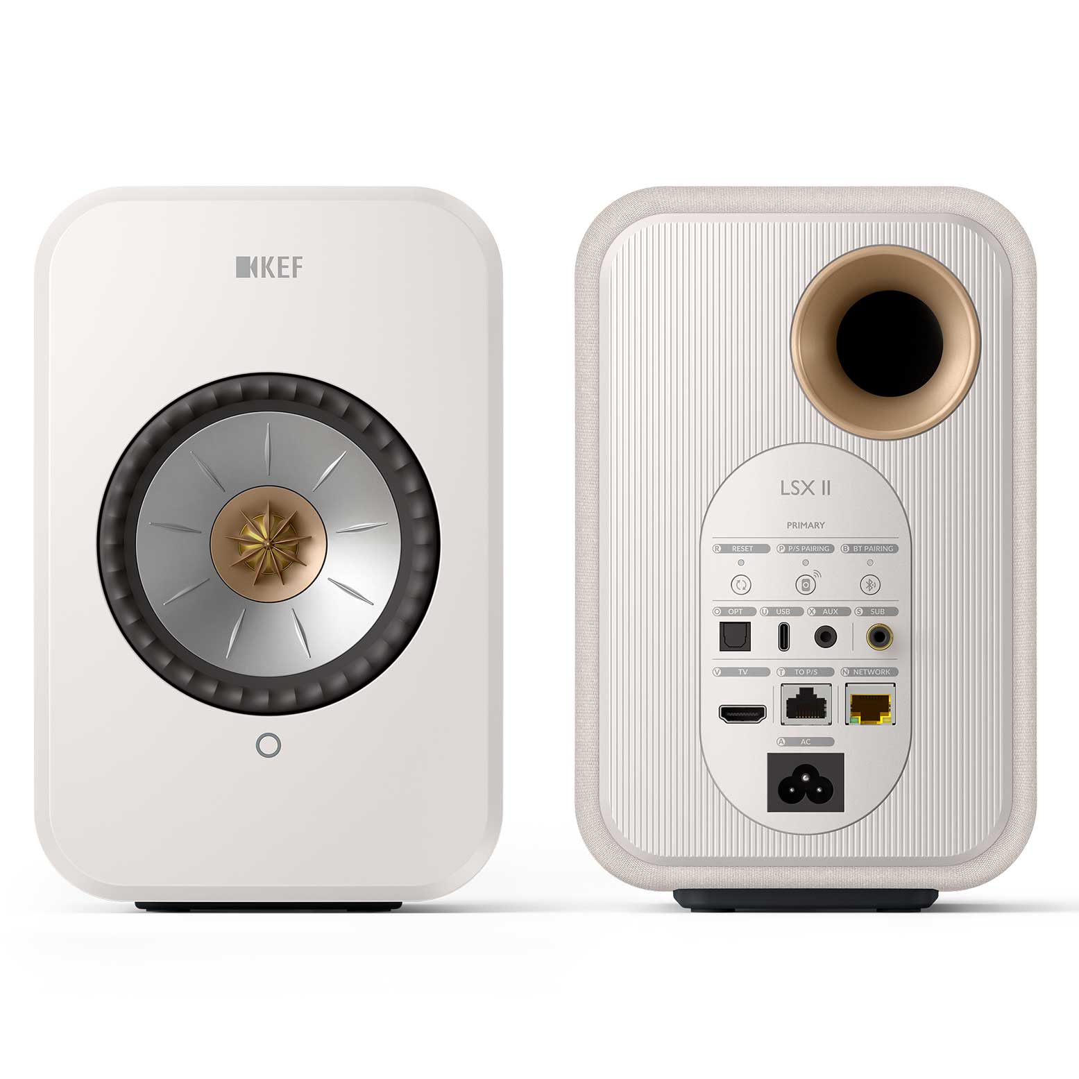 KEF LSX II Cotton White Front & Rear View