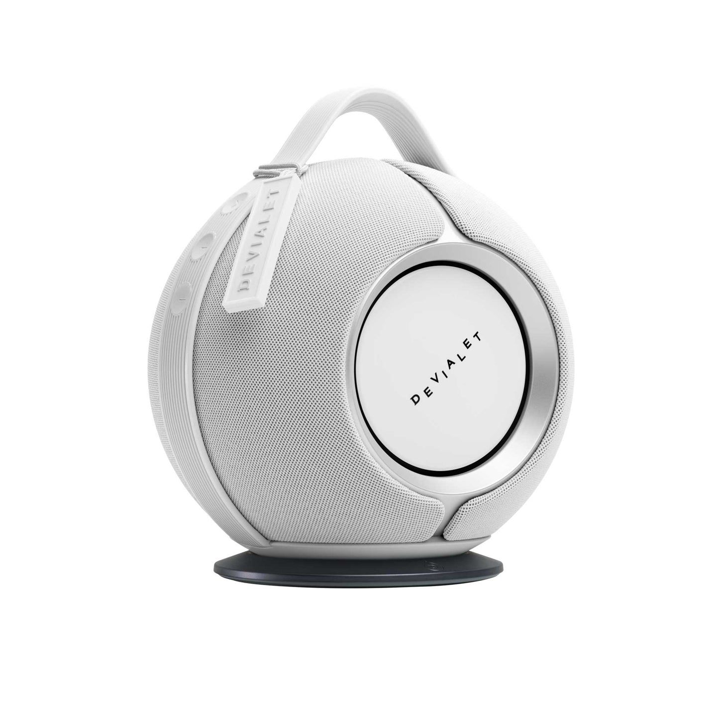 Devialet Mania White Mist On Charging Cradle