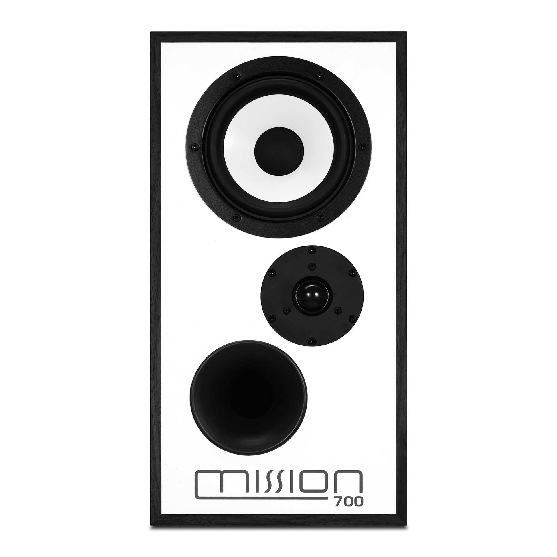 Mission 700 Bookshelf Speakers Black Oak Front View