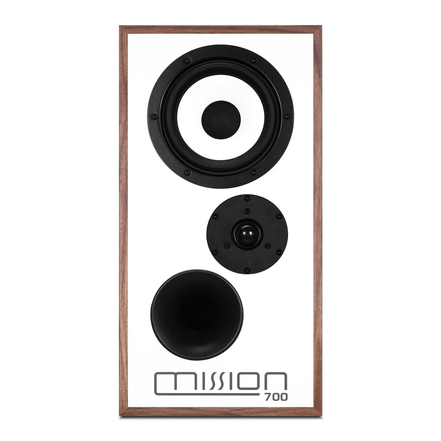 Mission 700 Bookshelf Speakers Walnut Pearl Front View