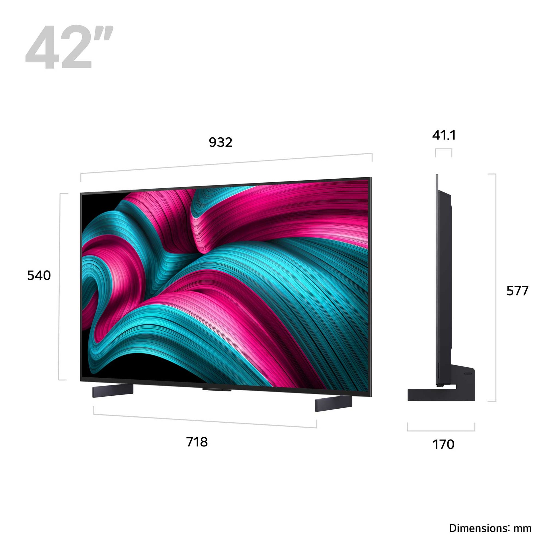 LG OLED42C55LA C5 42" OLED Dimensions