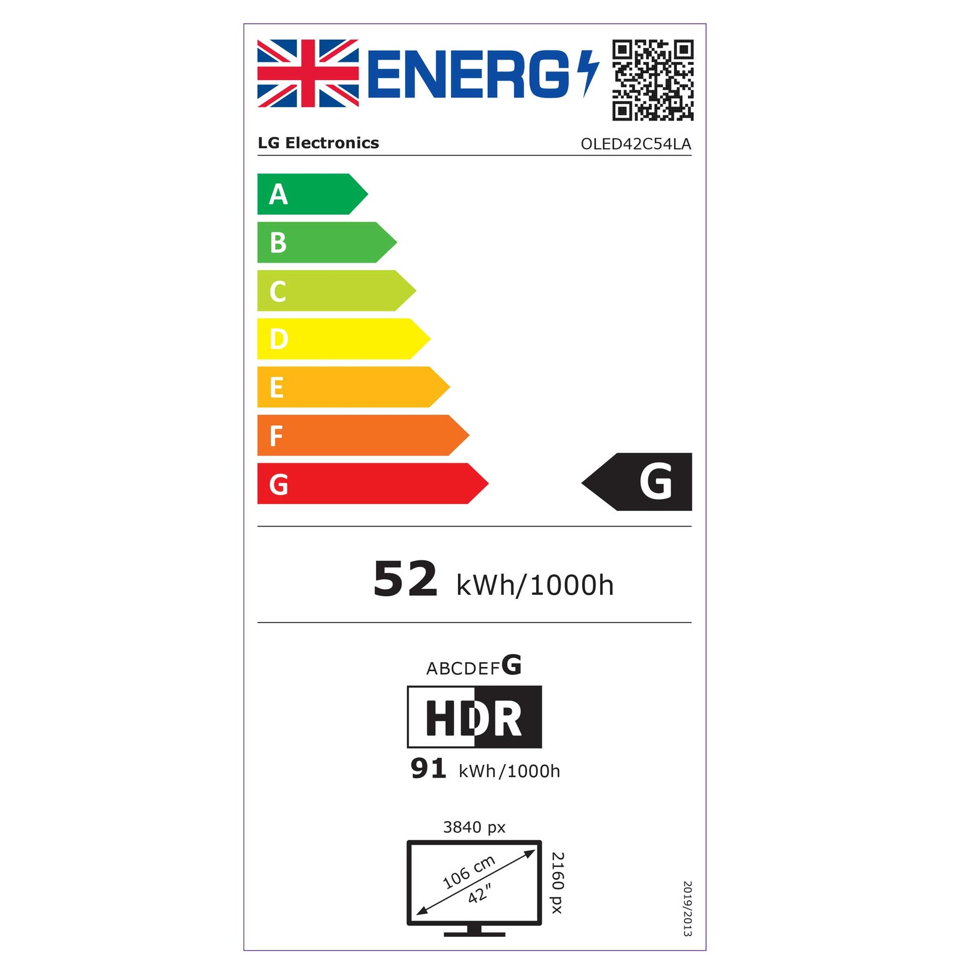 LG OLED42C55LA C5 42" OLED Energy Label
