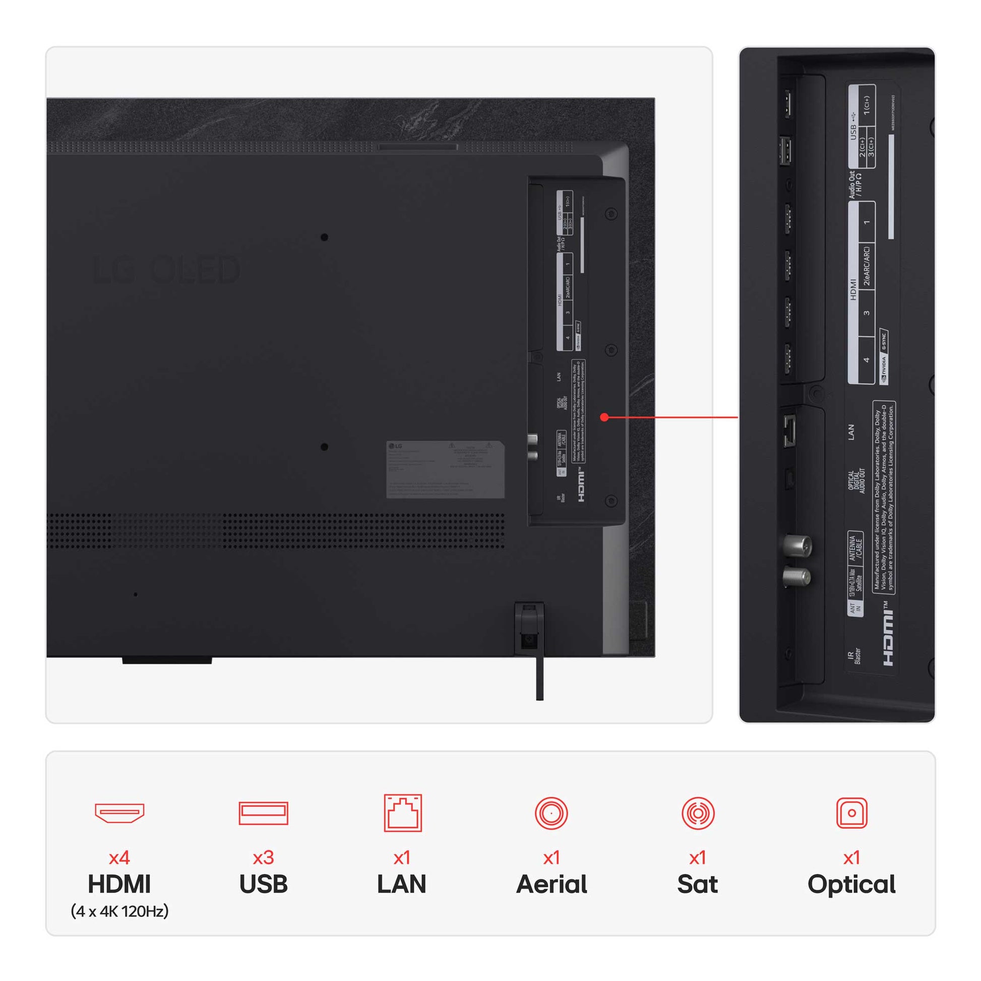 LG OLED42C54LA C5 42" OLED TV Inputs
