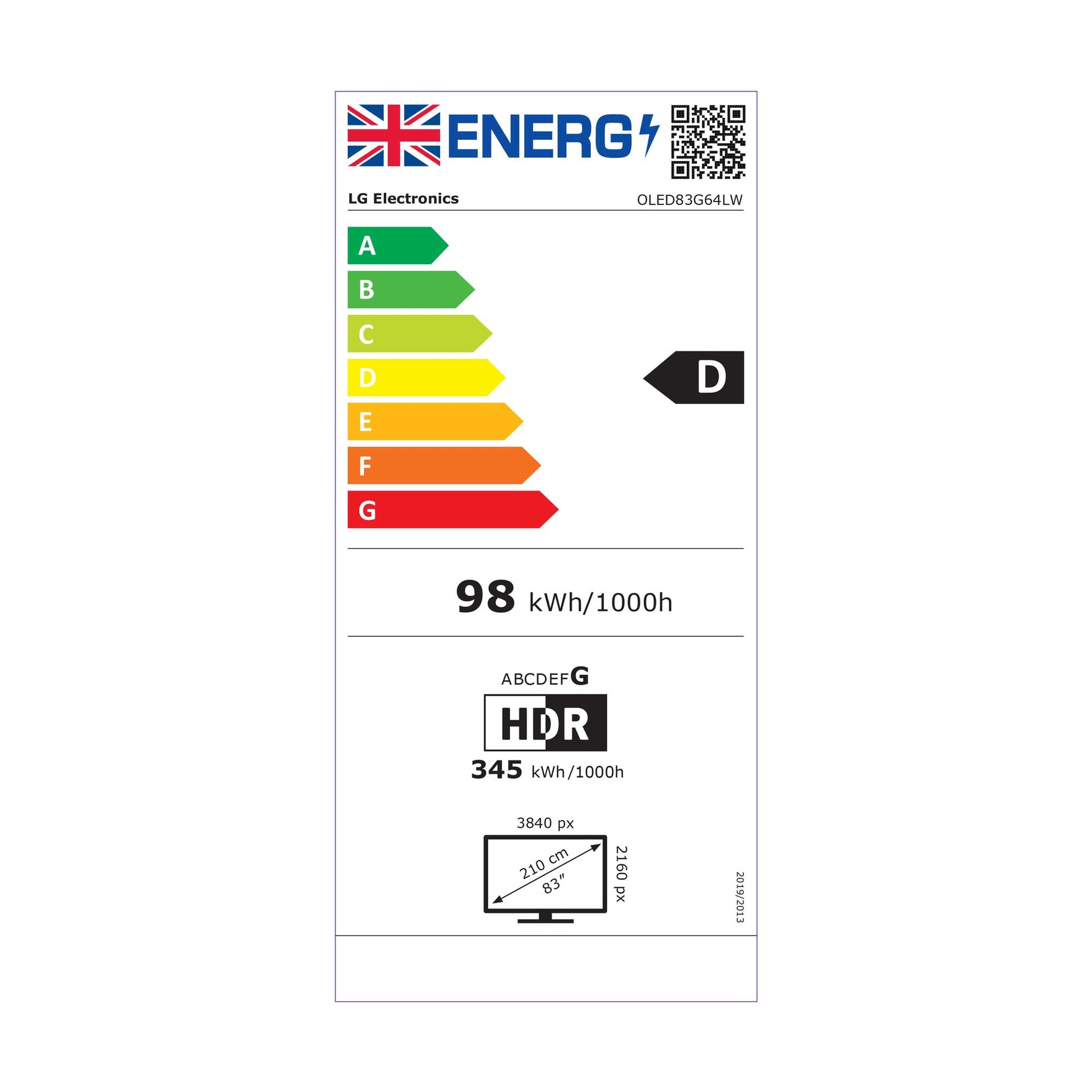 LG OLED83G64LW Energy Label