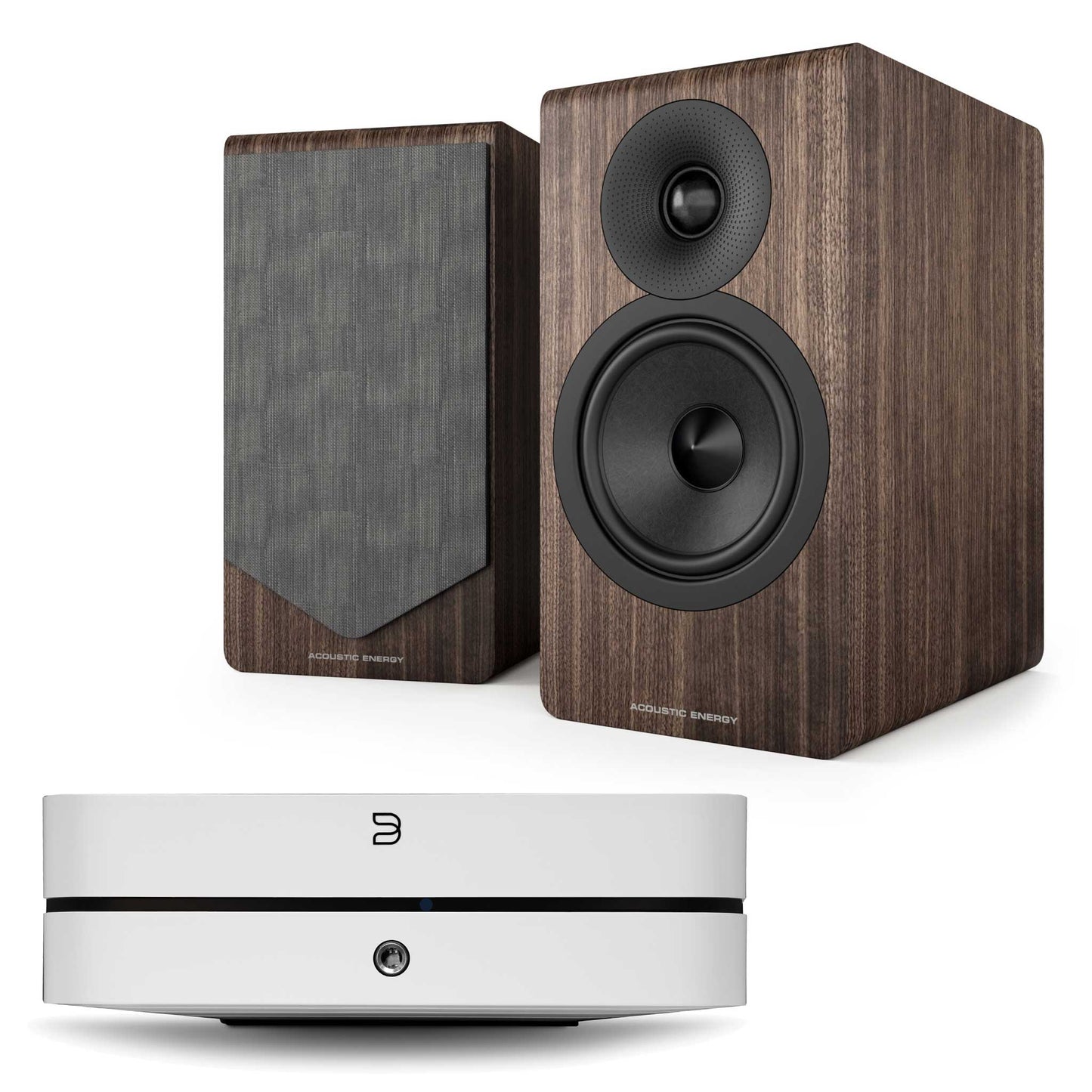 Bluesound Powernode (N331) White with Acoustic Energy AE300² Walnut