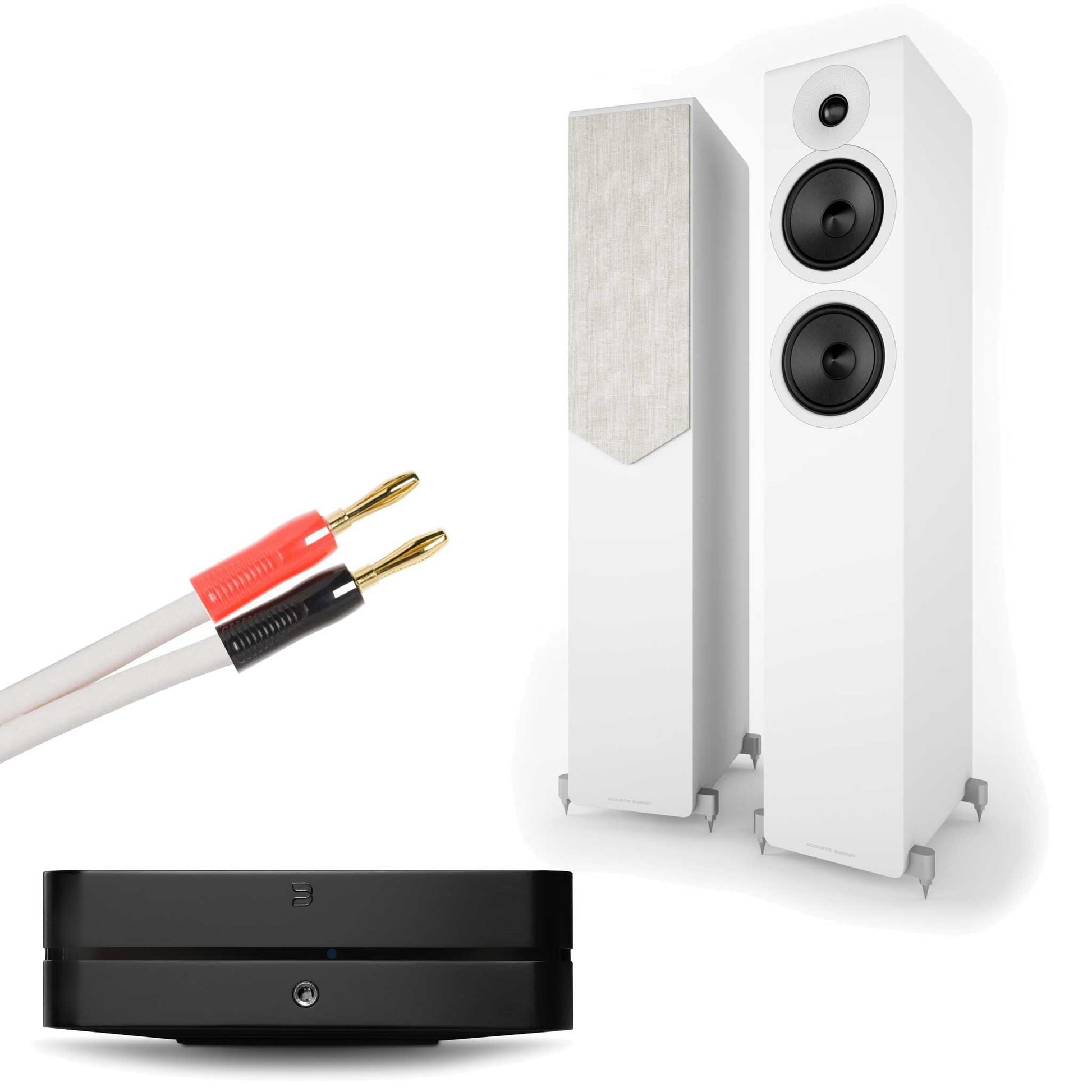 Bluesound Powernode (N331) Black with Acoustic Energy AE309² Matte White