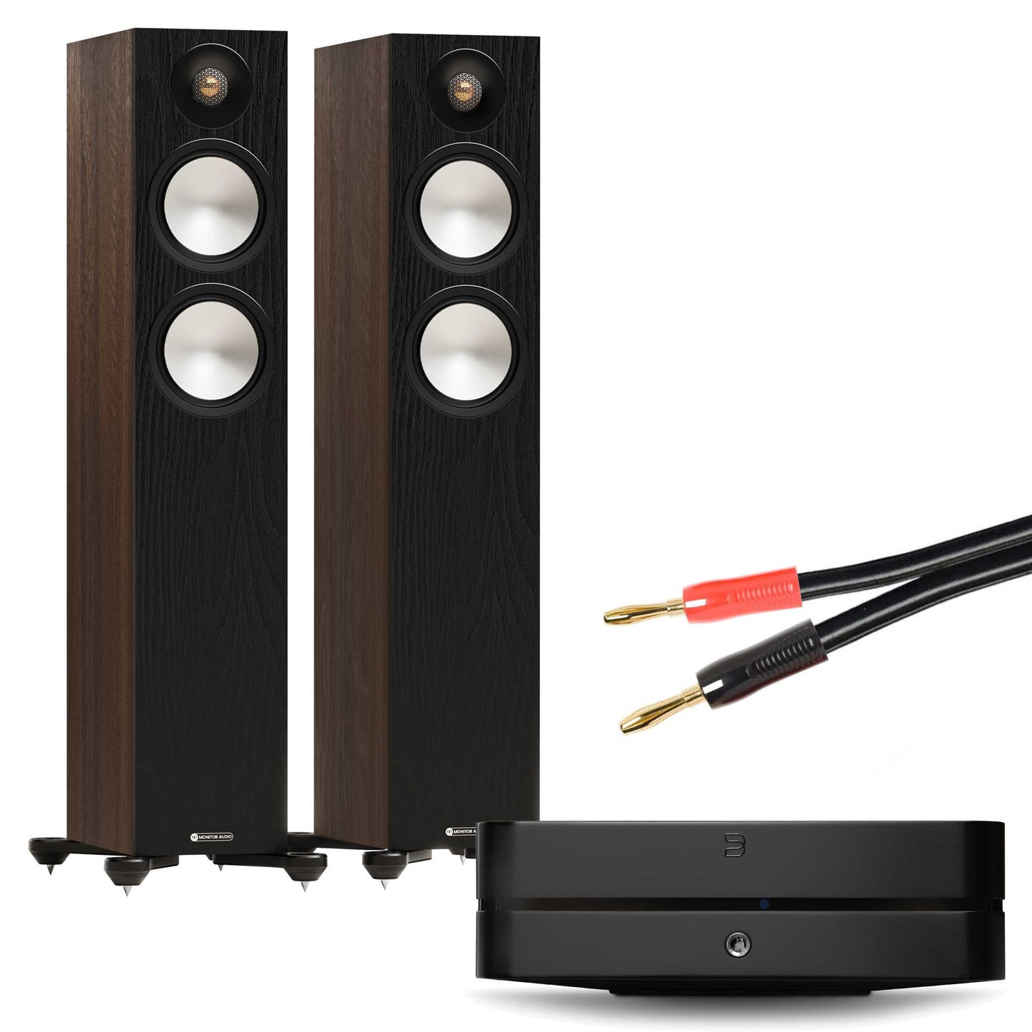 Bluesound Powernode N331 Black with Monitor Audio Bronze 300 7G Walnut