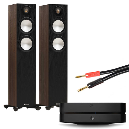 Bluesound Powernode N331 Black with Monitor Audio Bronze 300 7G Walnut