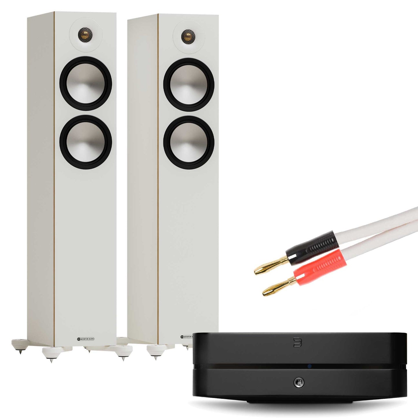 Bluesound Powernode N331 Black with Monitor Audio Bronze 300 7G White