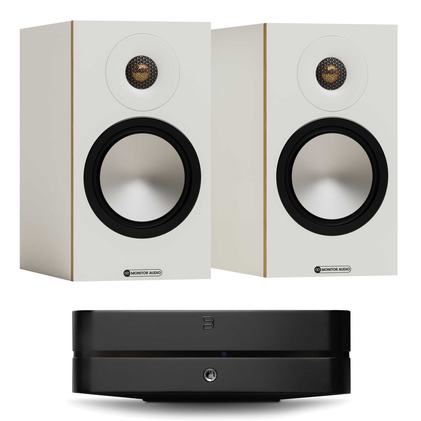 Bluesound Powernode (N331) Black with Monitor Audio Bronze 50 7G White