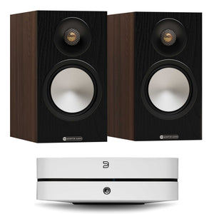 Bluesound Powernode (N331) White with Monitor Audio Bronze 50 7G Walnut
