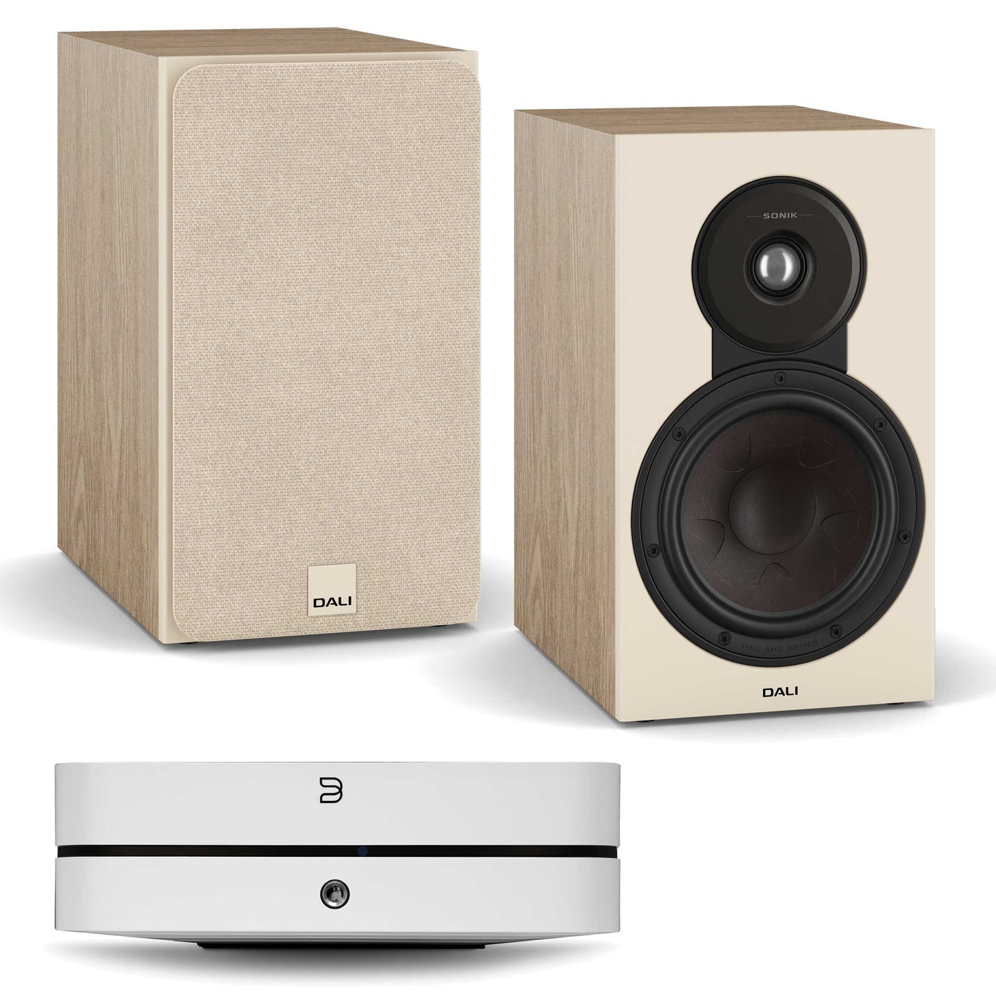 Bluesound Powernode (N331) White with Dali SONIK 3 Natural Oak