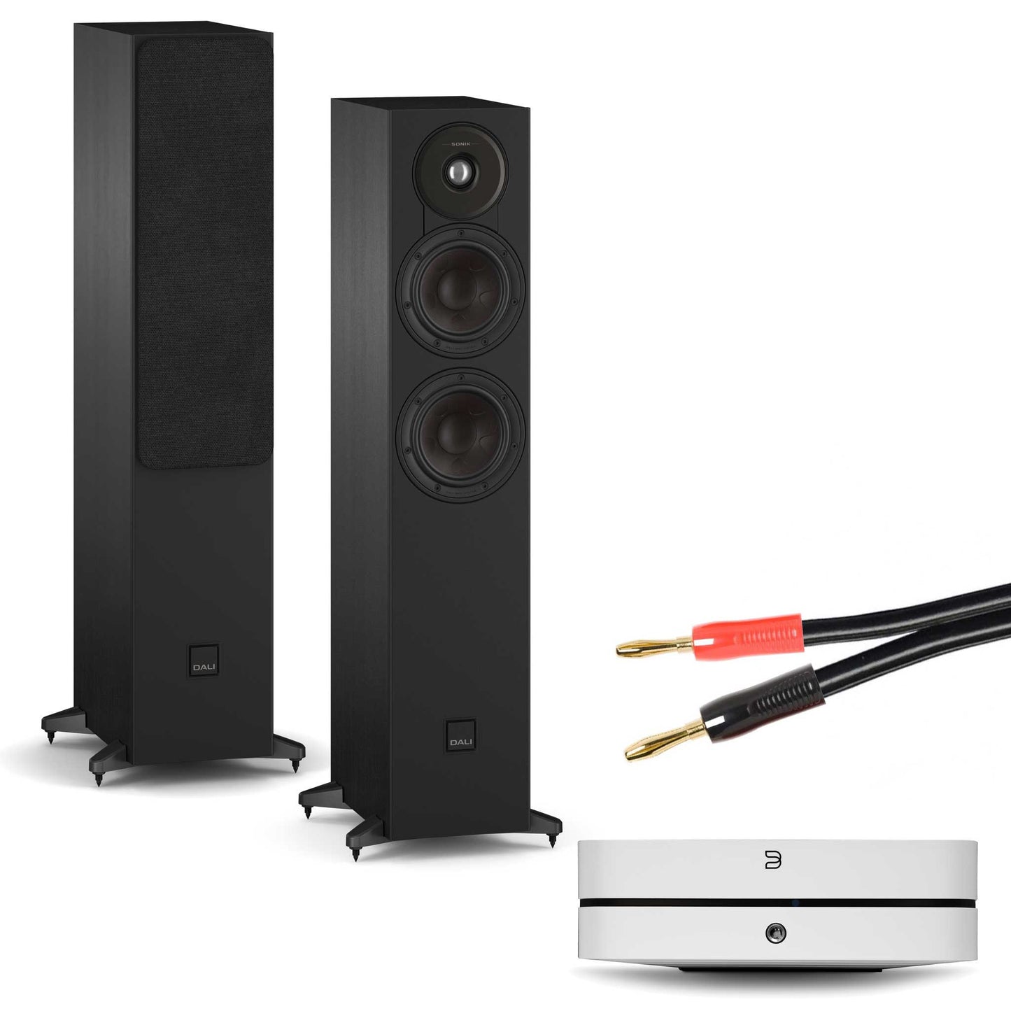 Bluesound Powernode (N331) White with Dali SONIK 5 Black Ash