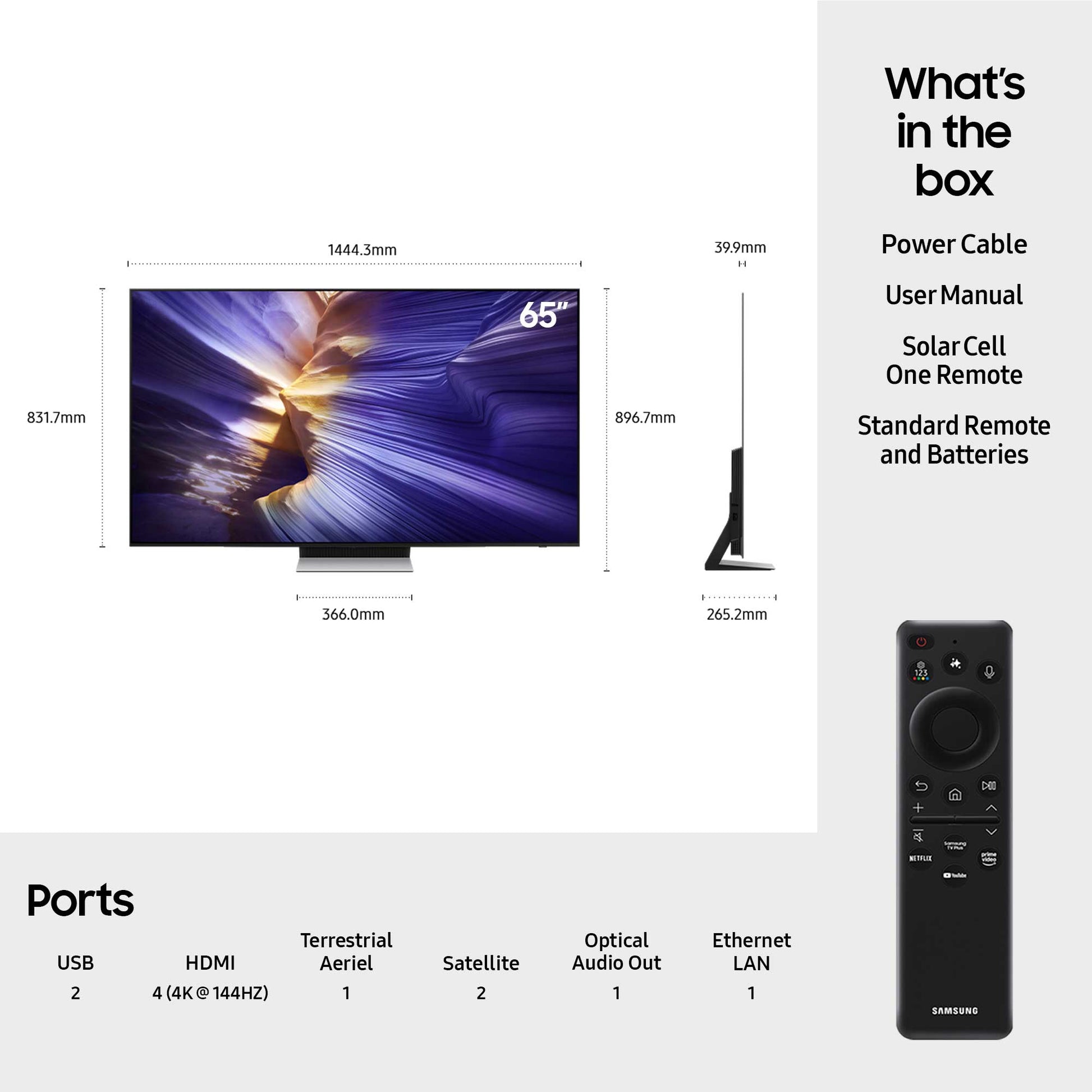 Samsung QE65S90F OLED TV Dimensions 