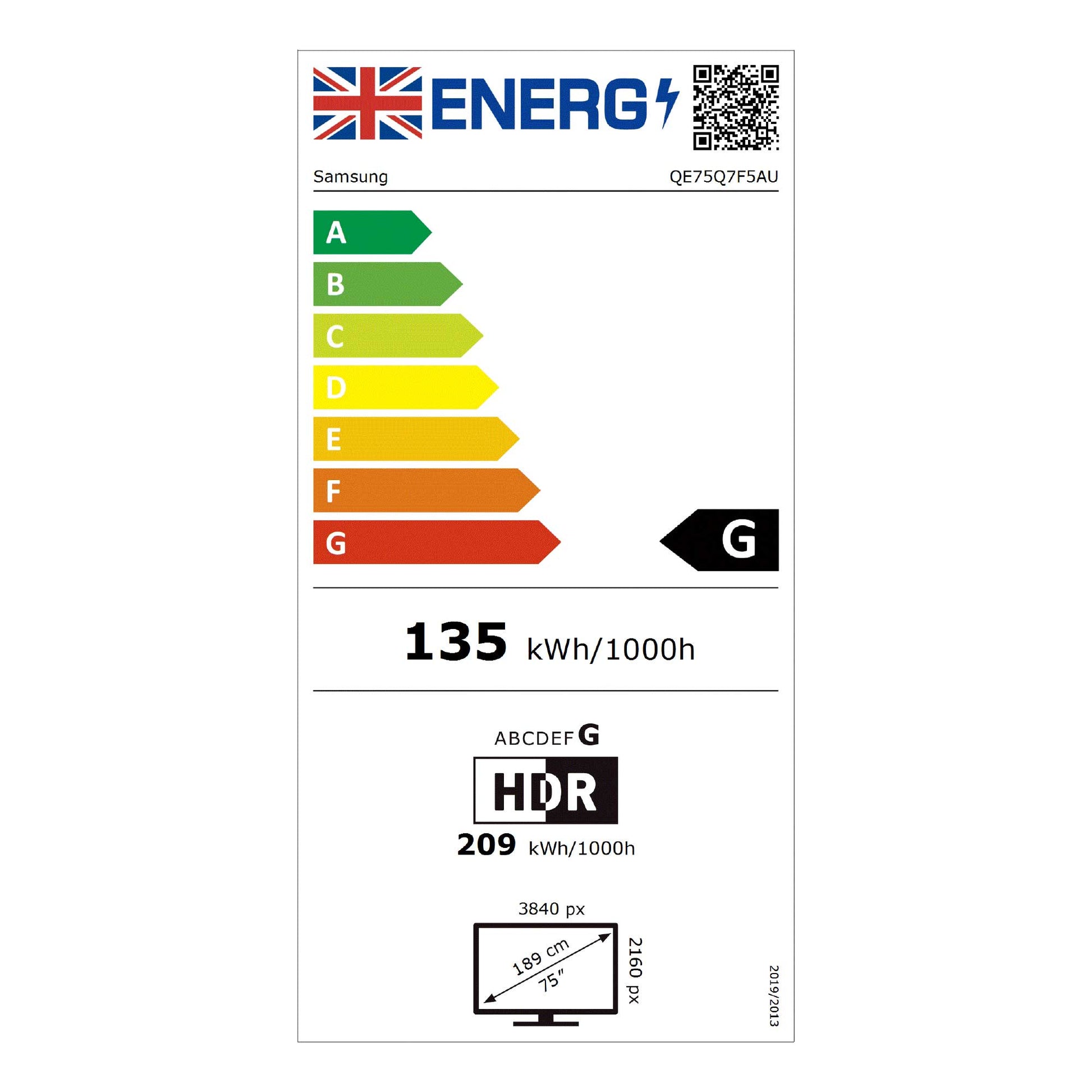 Samsung QE75Q7F5 Energy Label
