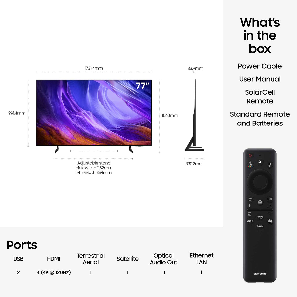 Samsung QE77S85H 4K OLED TV  Specifications