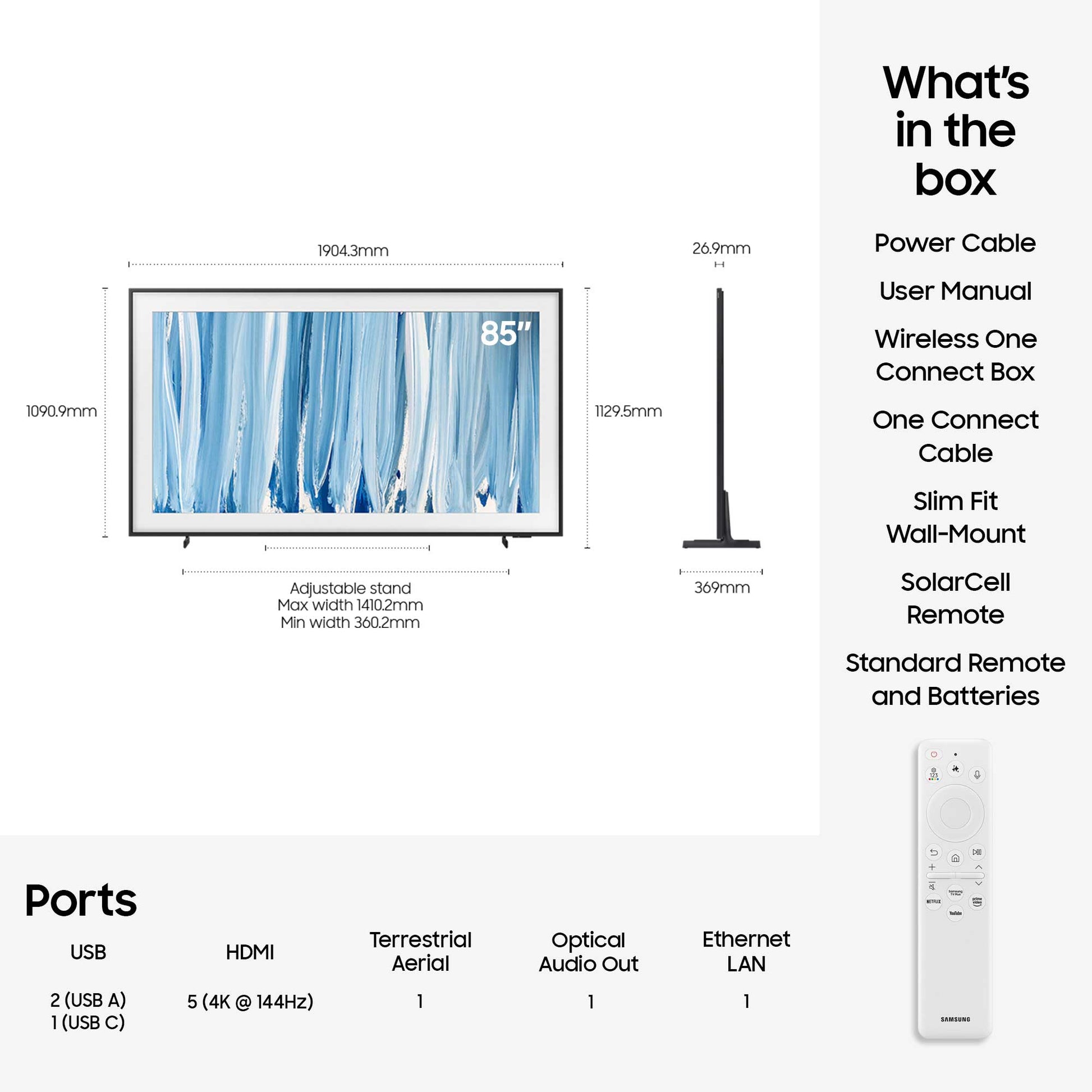 Samsung QE85LS03HW Frame Pro TV Specs