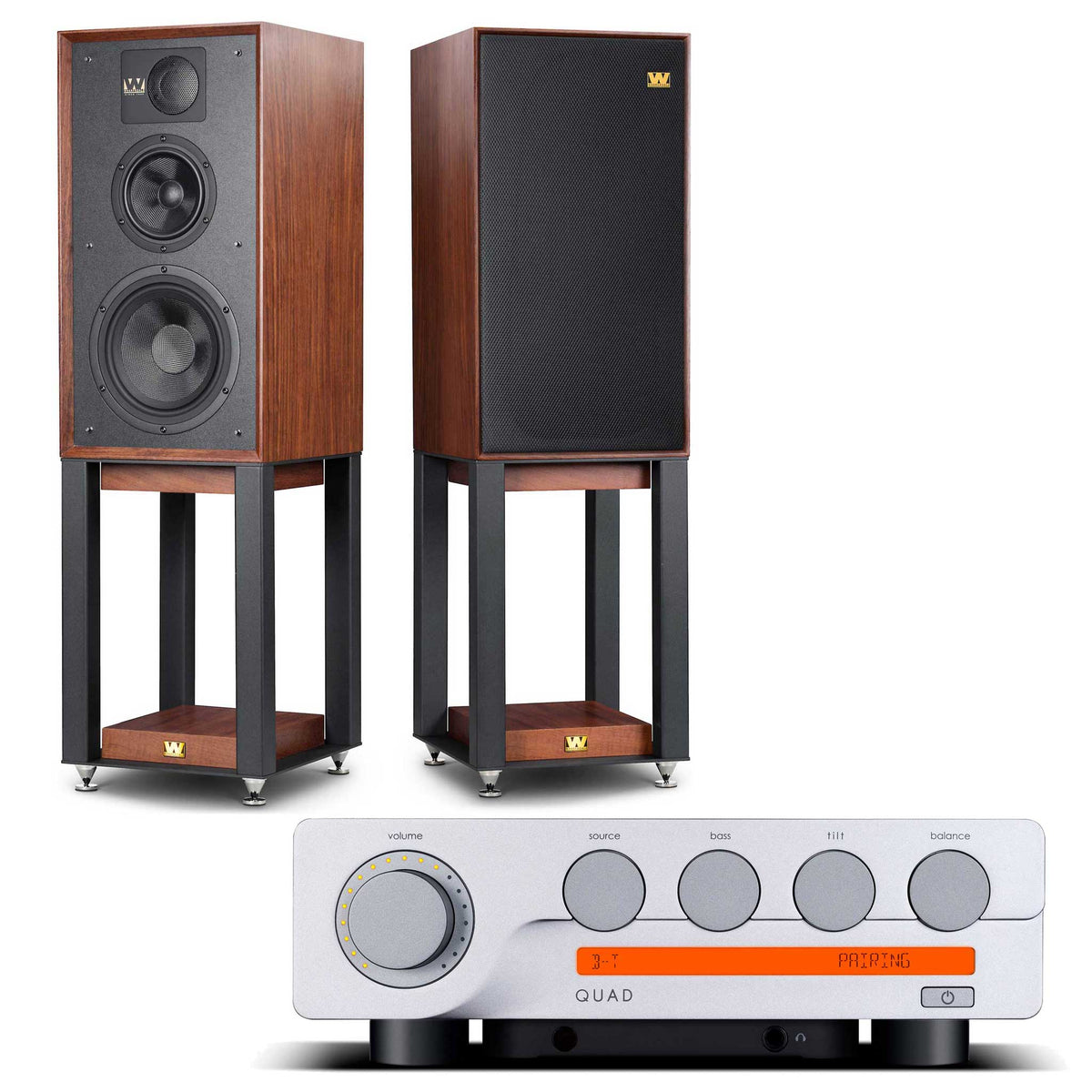 Quad 3 with Wharfedale Linton Speakers Mahogany