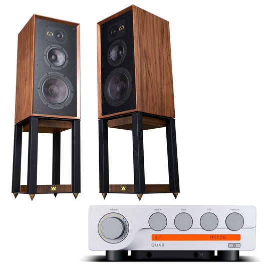 Quad 3 with Wharfedale Super Linton Speakers & Matching Stands Walnut