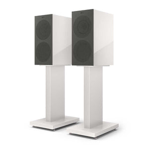 KEF R3 Meta White Gloss Grilles On with S3 Stands
