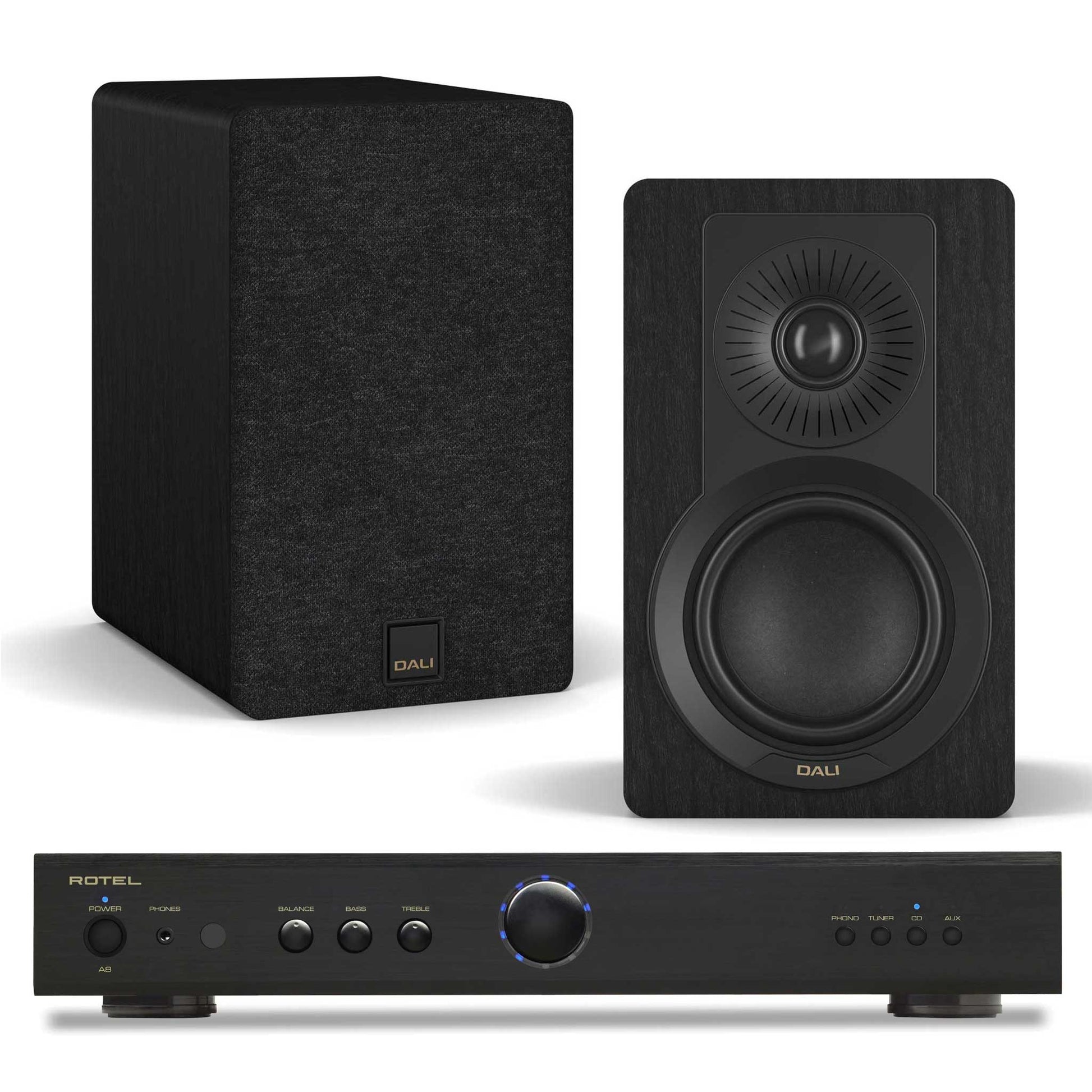 Rotel A8 Black with Dali Kupid Black Ash