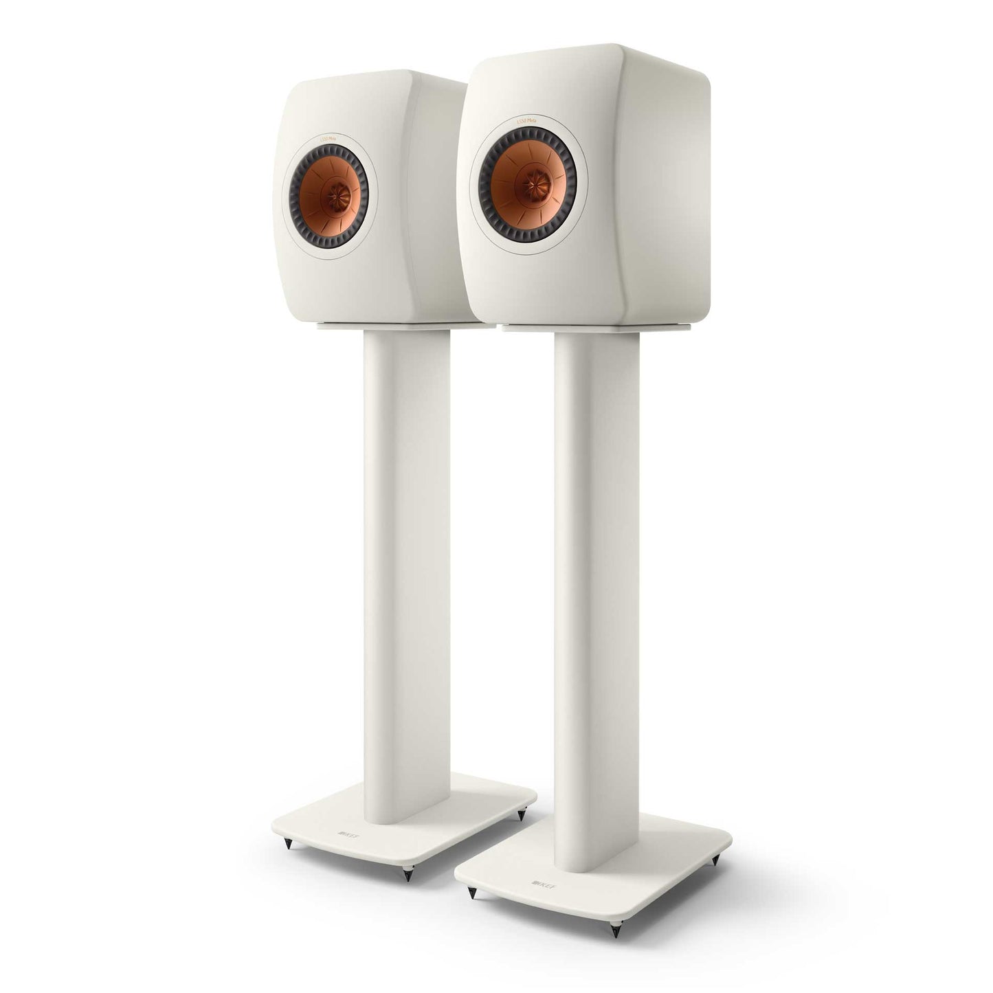 KEF S2 Floor Stands Mineral White With LS50 Meta