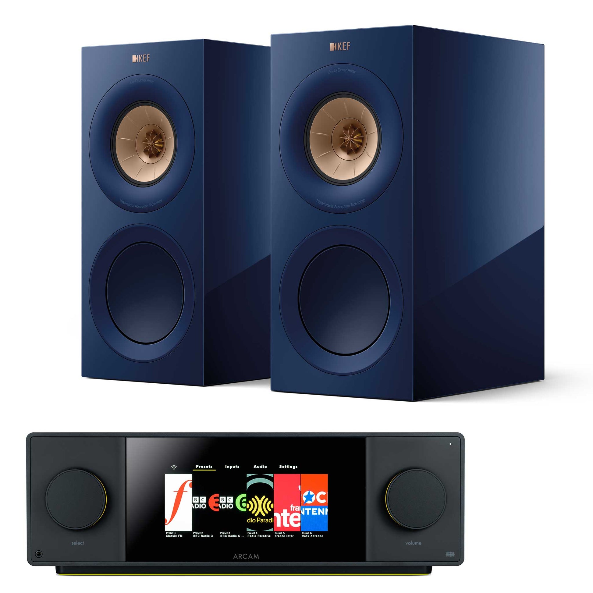 Arcam SA45 with KEF R3 Meta Indigo Blue Gloss
