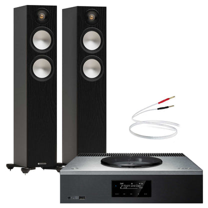 Technics SA-C600 Silver with Monitor Audio Bronze 300 7G Black