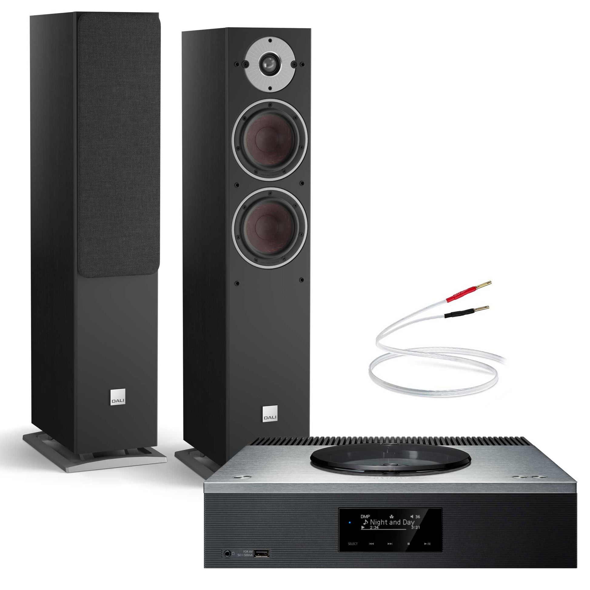 Technics SA-C600 Silver with Dali Oberon 5 Black Ash