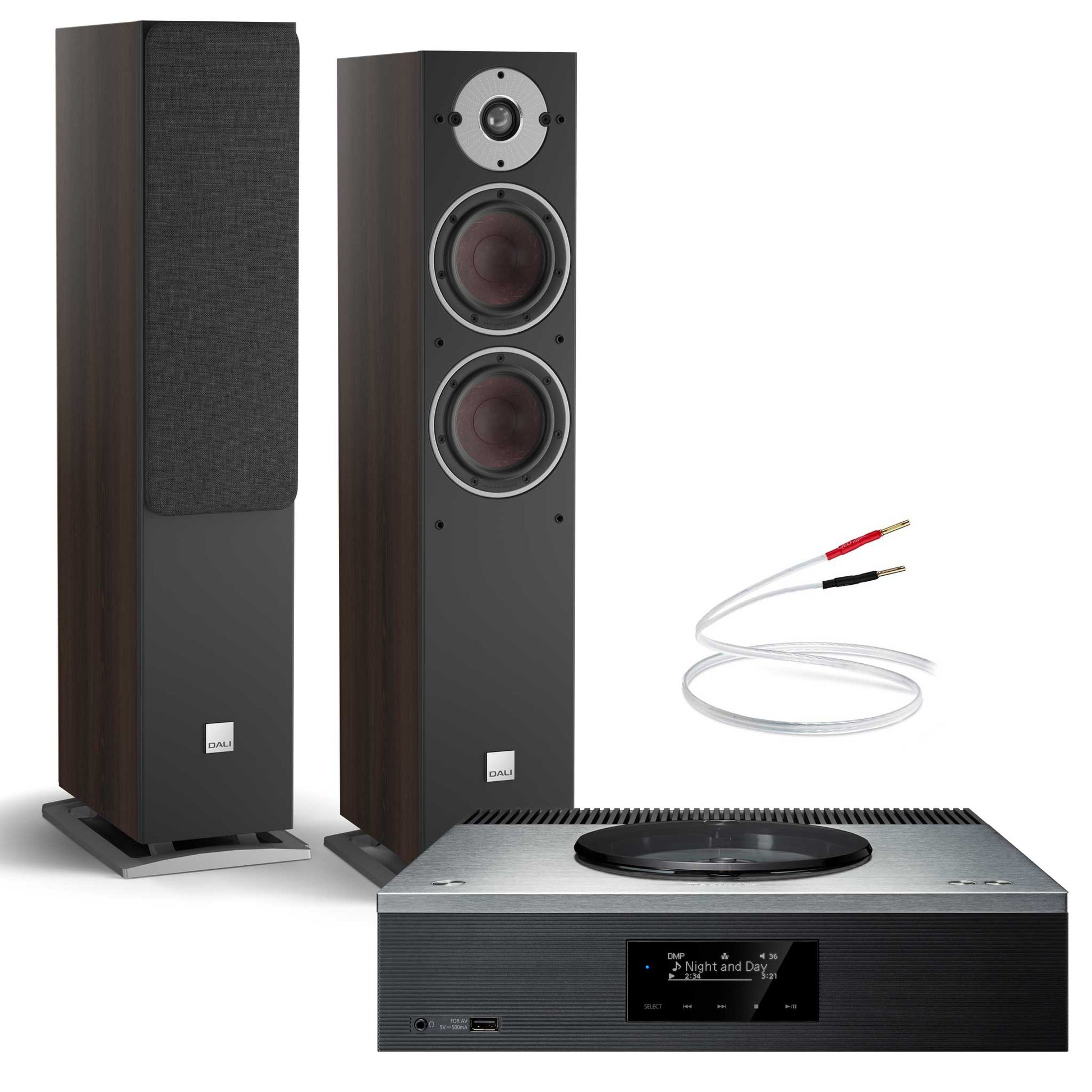 Technics SA-C600 Silver with Dali Oberon 5 Dark Walnut