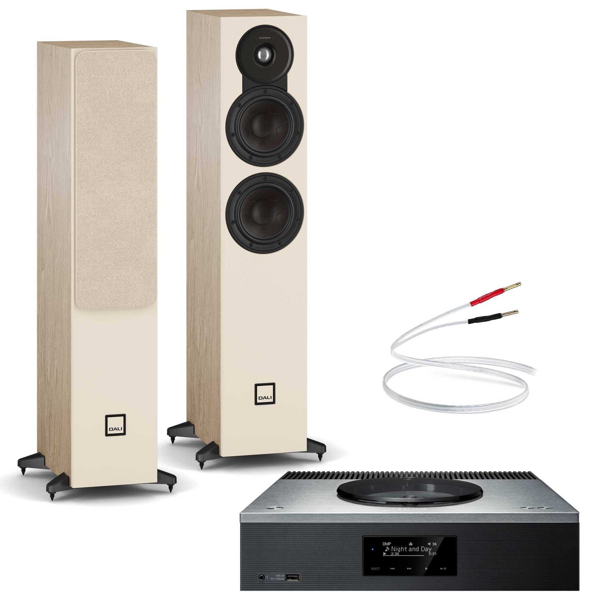Technics SA-C600 Silver with Dali SONIK 5 Natural Oak