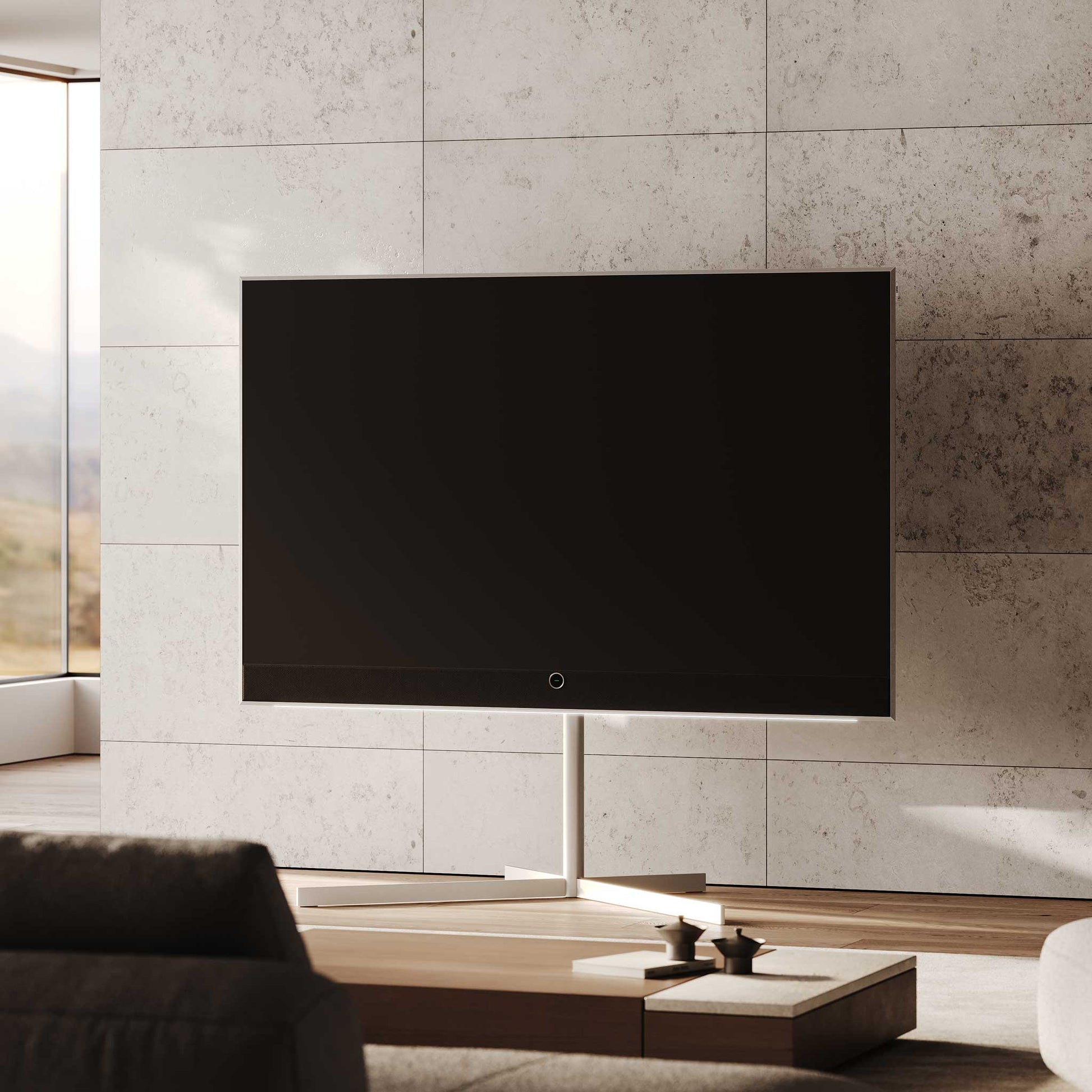 Loewe Stellar 77 Aluminium Silver on Motorised Floor Stand