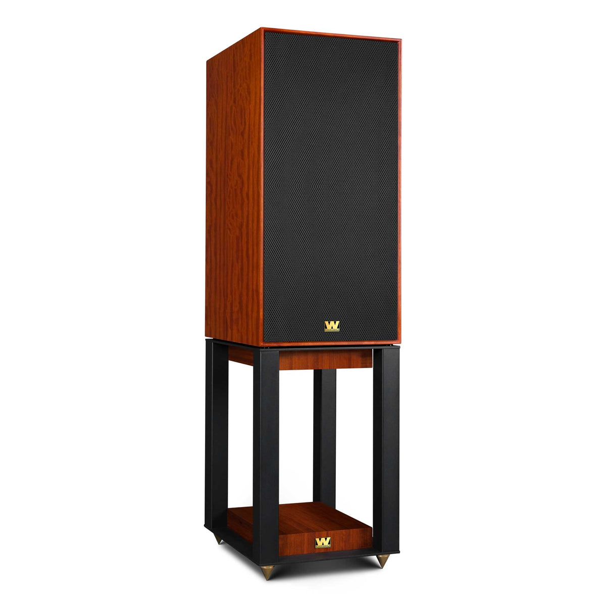 Wharfedale Super Linton Mahogany On Stand Angled View